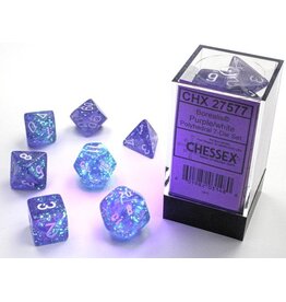 Chessex CHX Borealis Dice: Luminary Purple/White Poly 7-Die Set 27577