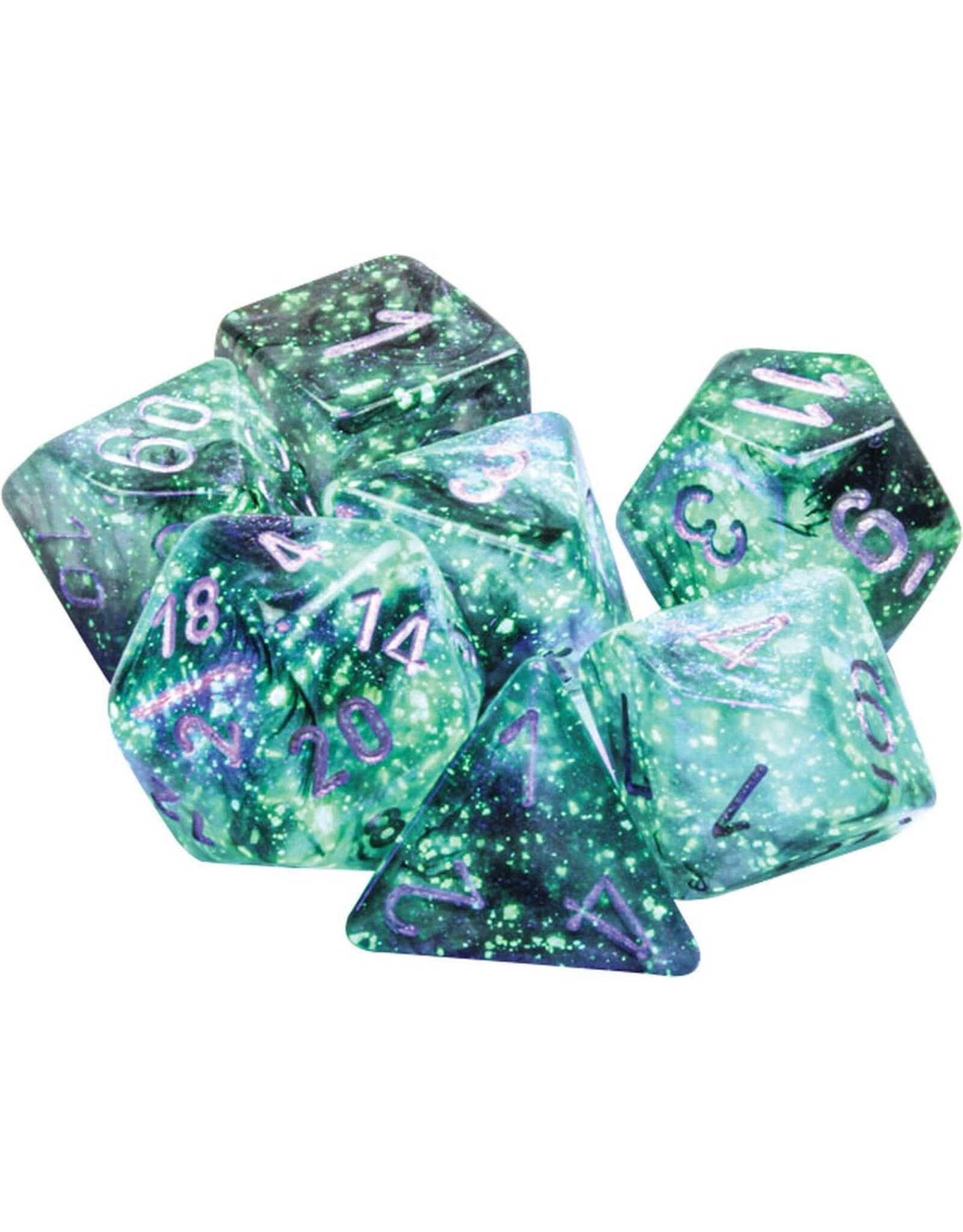Chessex CHX Borealis Dice: Luminary Light Smoke/Silver Poly 7-Die Set 27578