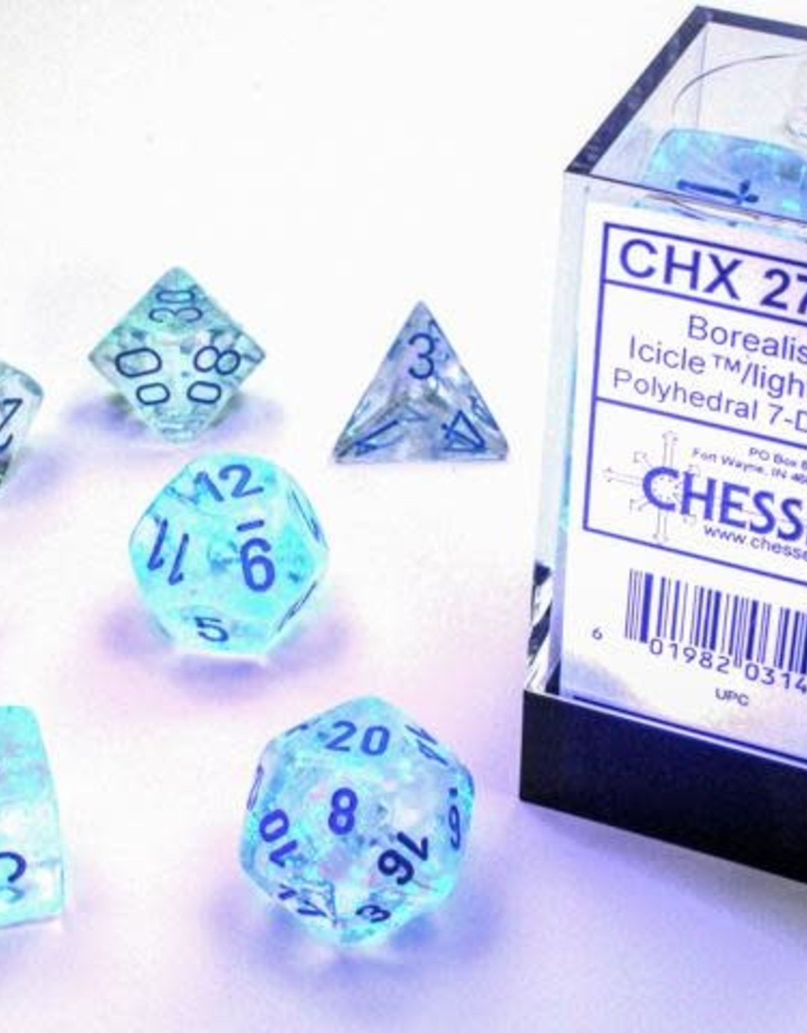 Chessex CHX Borealis Dice: Luminary Icicle/Light Blue Poly 7-Die Set 27581