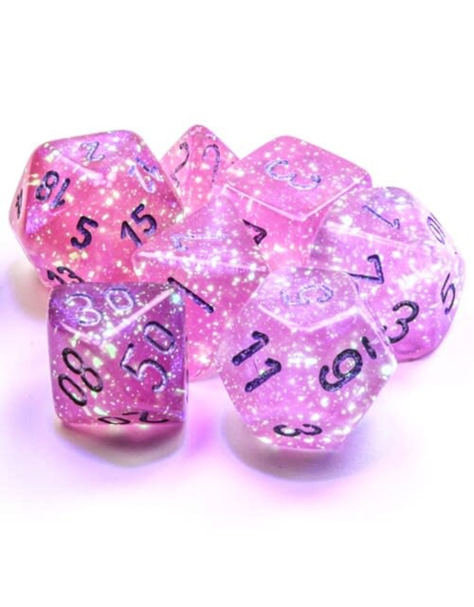Chessex CHX Borealis Dice: Luminary Pink/Silver Poly 7-Die Set 27584
