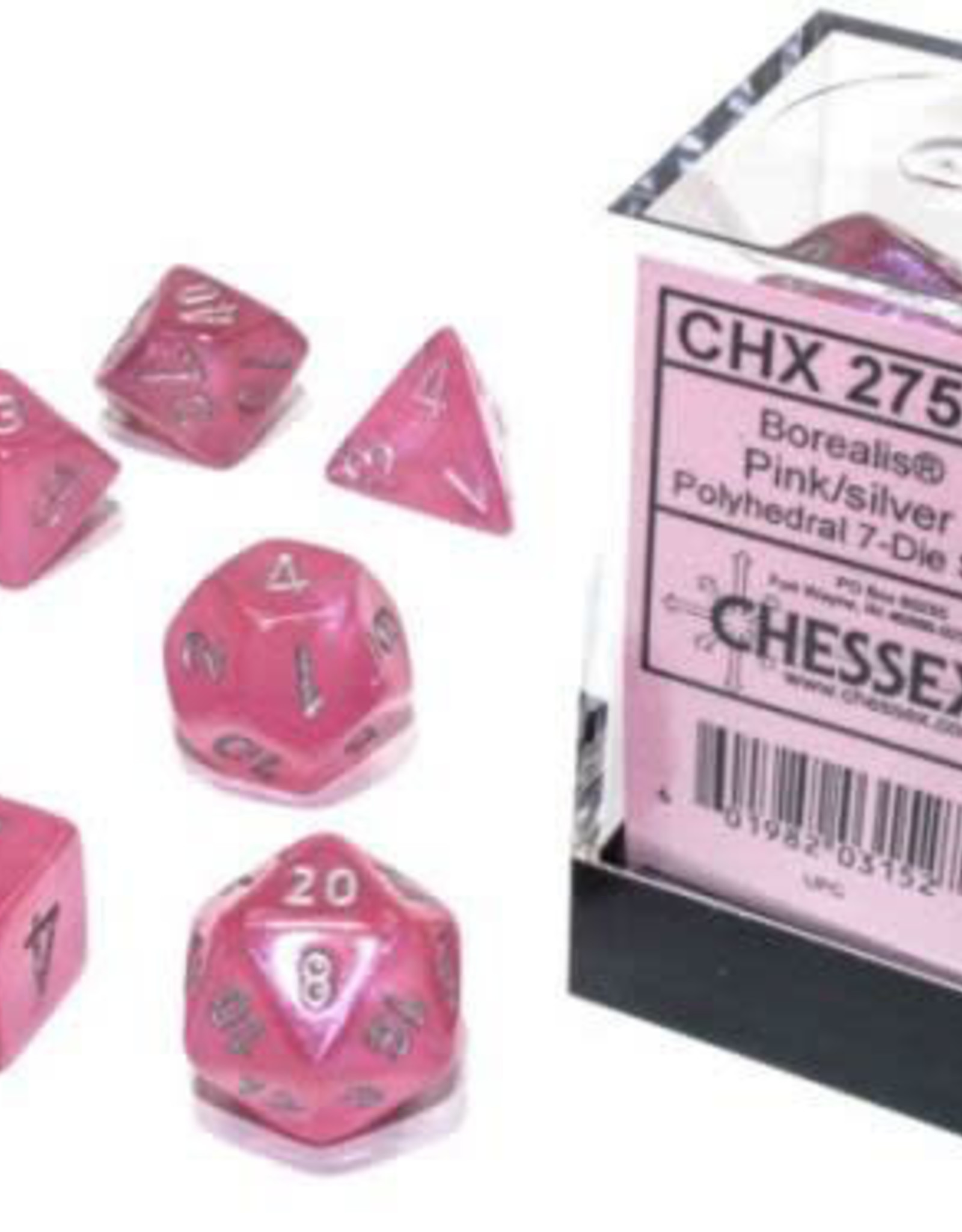 Chessex CHX Borealis Dice: Luminary Pink/Silver Poly 7-Die Set 27584