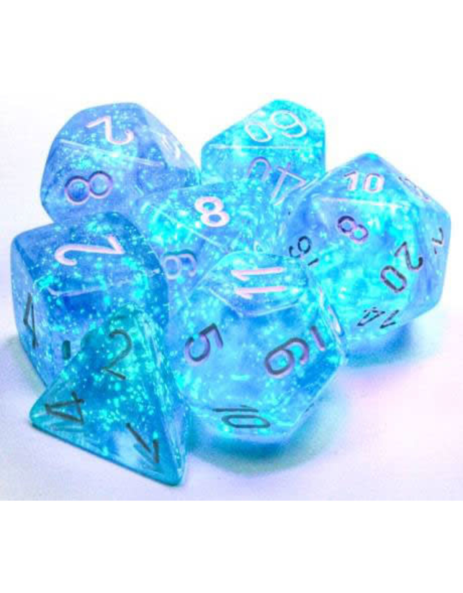 Chessex CHX Borealis Dice: Luminary Sky Blue/White Poly 7-Die Set 27586