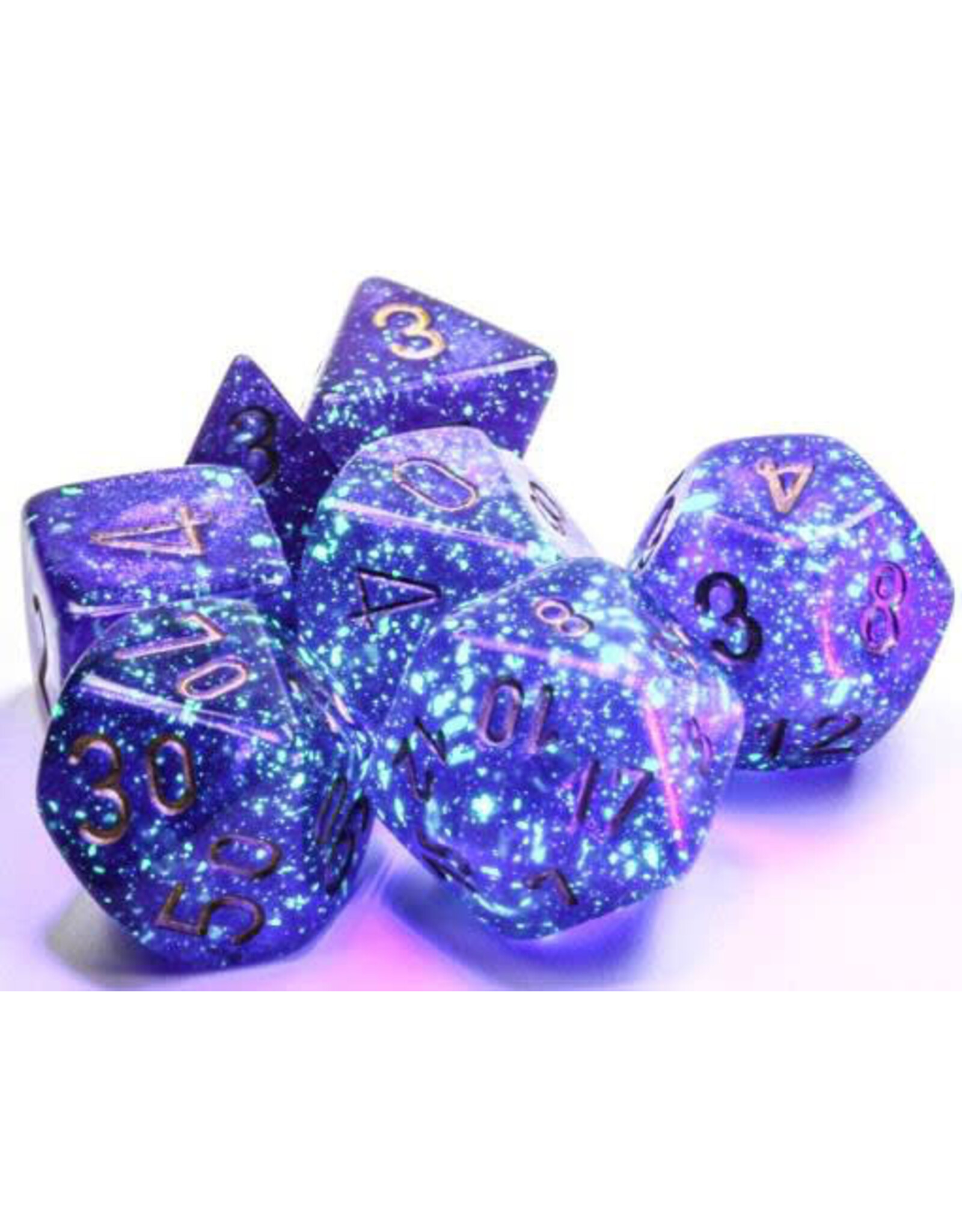 Chessex CHX Borealis Dice: Luminary Royal Purple/Gold Poly 7-Die Set 27587