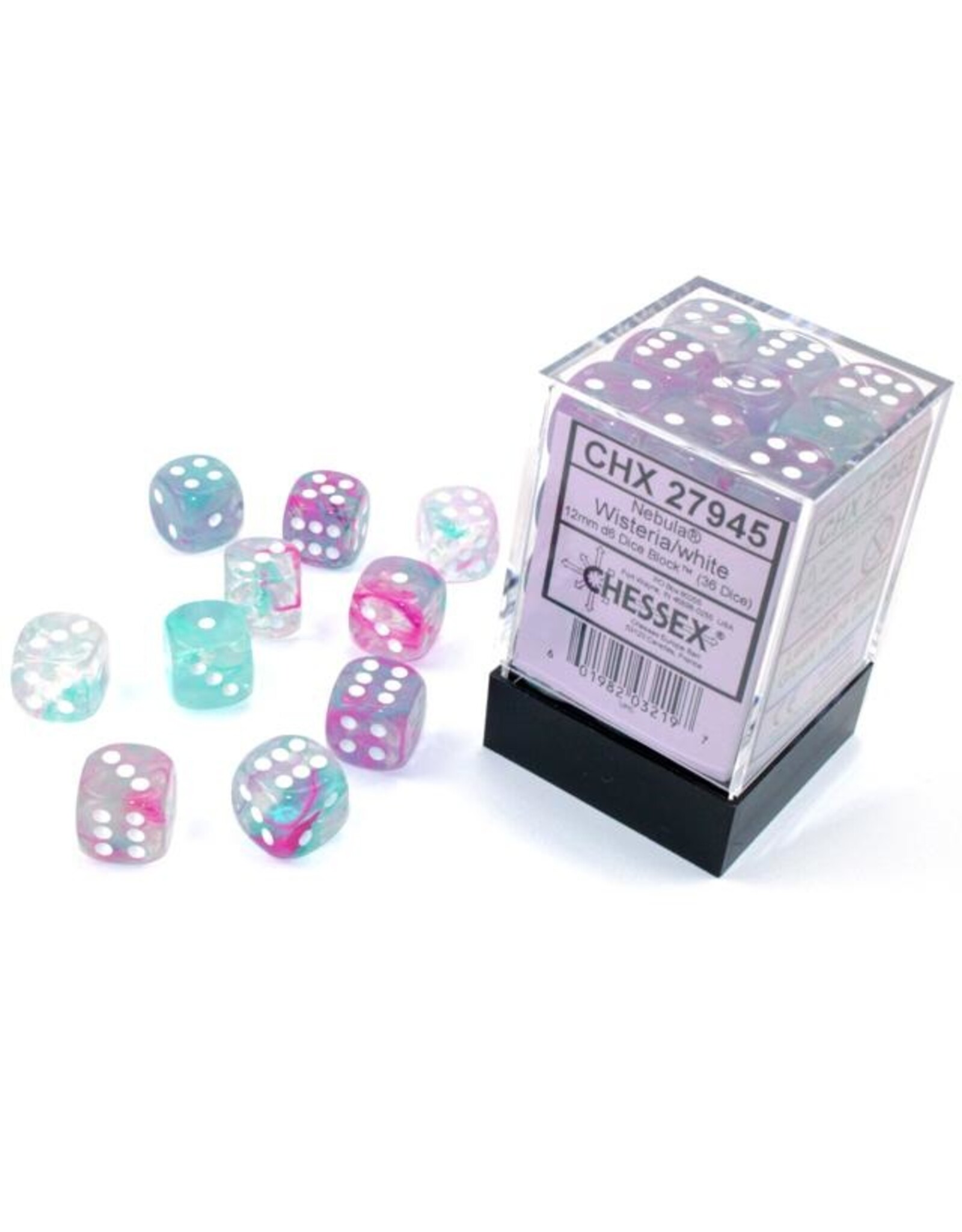 Chessex CHX Nebula Dice: Luminary Wisteria/White 12mm d6 Block (36ct) 27945