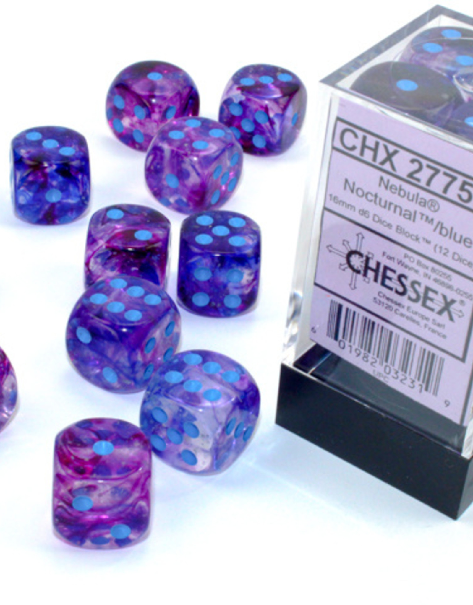 Chessex CHX Nebula Dice: Luminary Nocturnal/Blue 16mm d6 Block (12ct) 27757