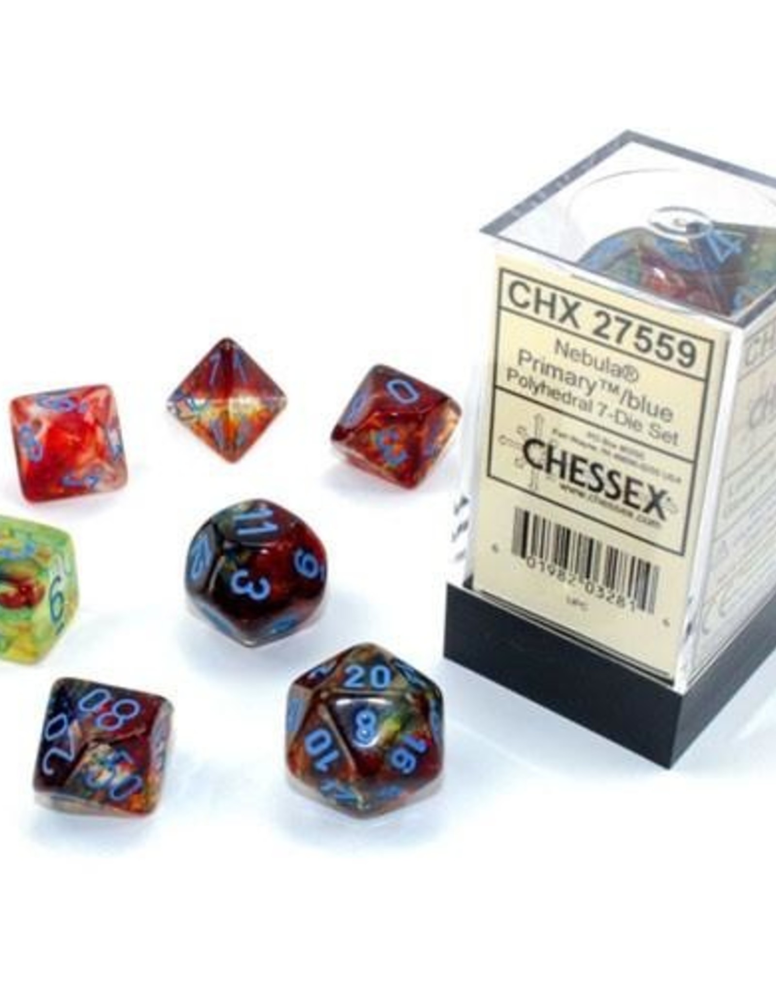 Chessex CHX Nebula Dice: Luminary Primary/Turquoise Poly 7-Die Set 27559