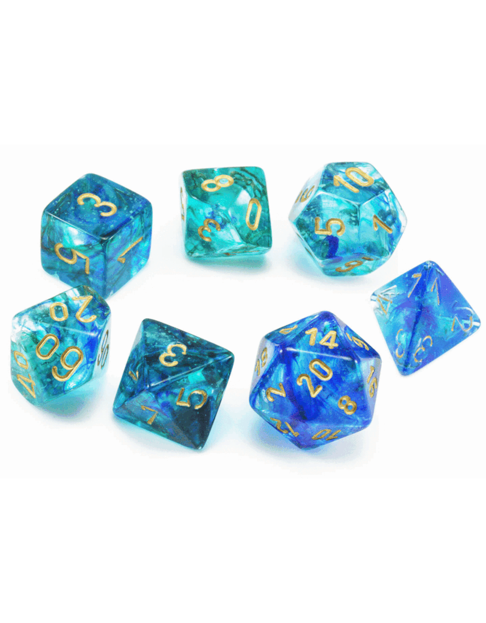 Chessex CHX Nebula Dice: Luminary Oceanic/Gold Poly 7-Die Set 27556
