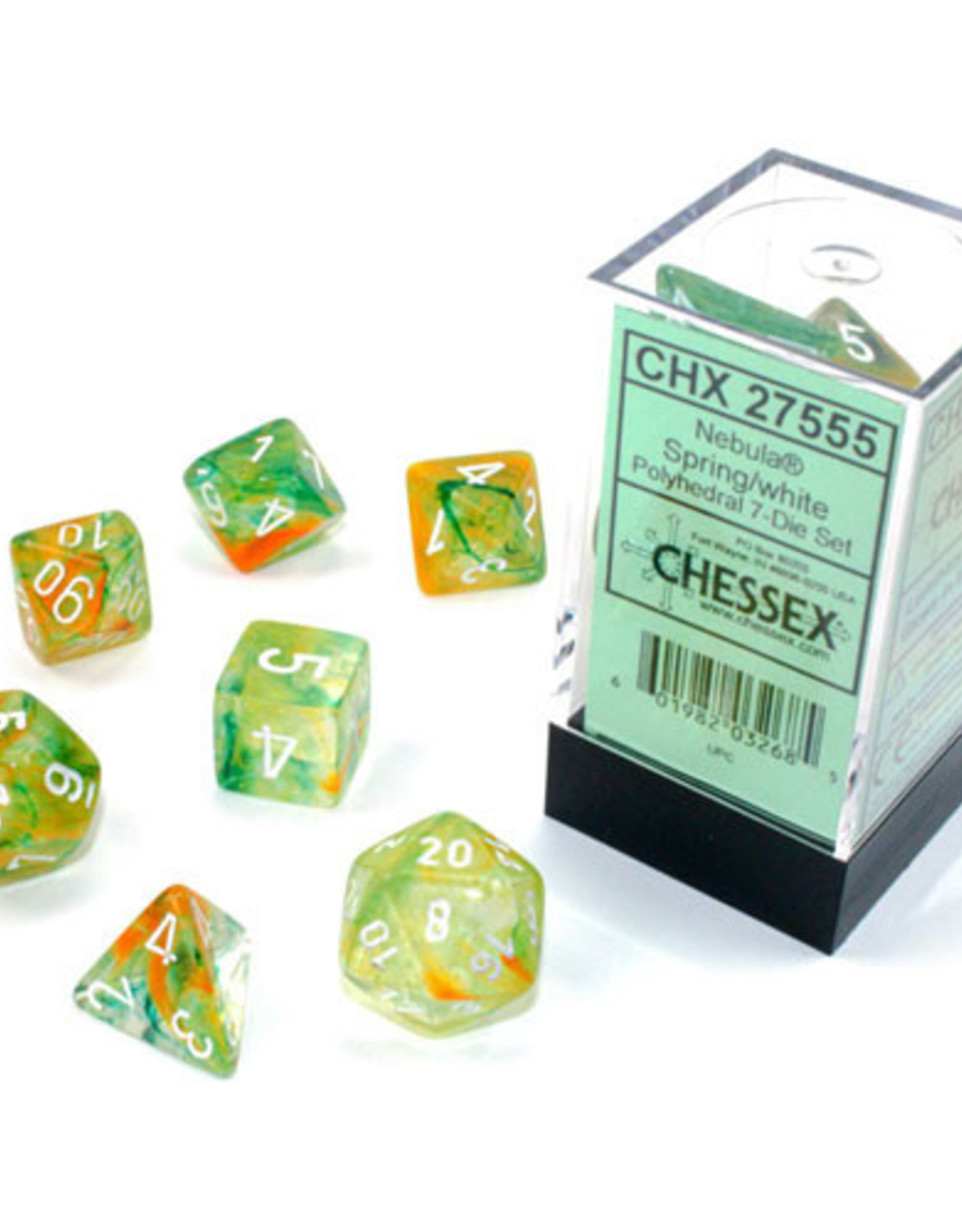 Chessex CHX Nebula Dice: Luminary Spring/White Poly 7-Die Set 27555