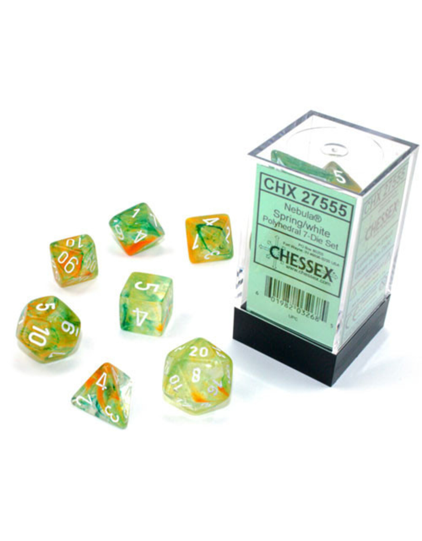 Chessex CHX Nebula Dice: Luminary Spring/White Poly 7-Die Set 27555