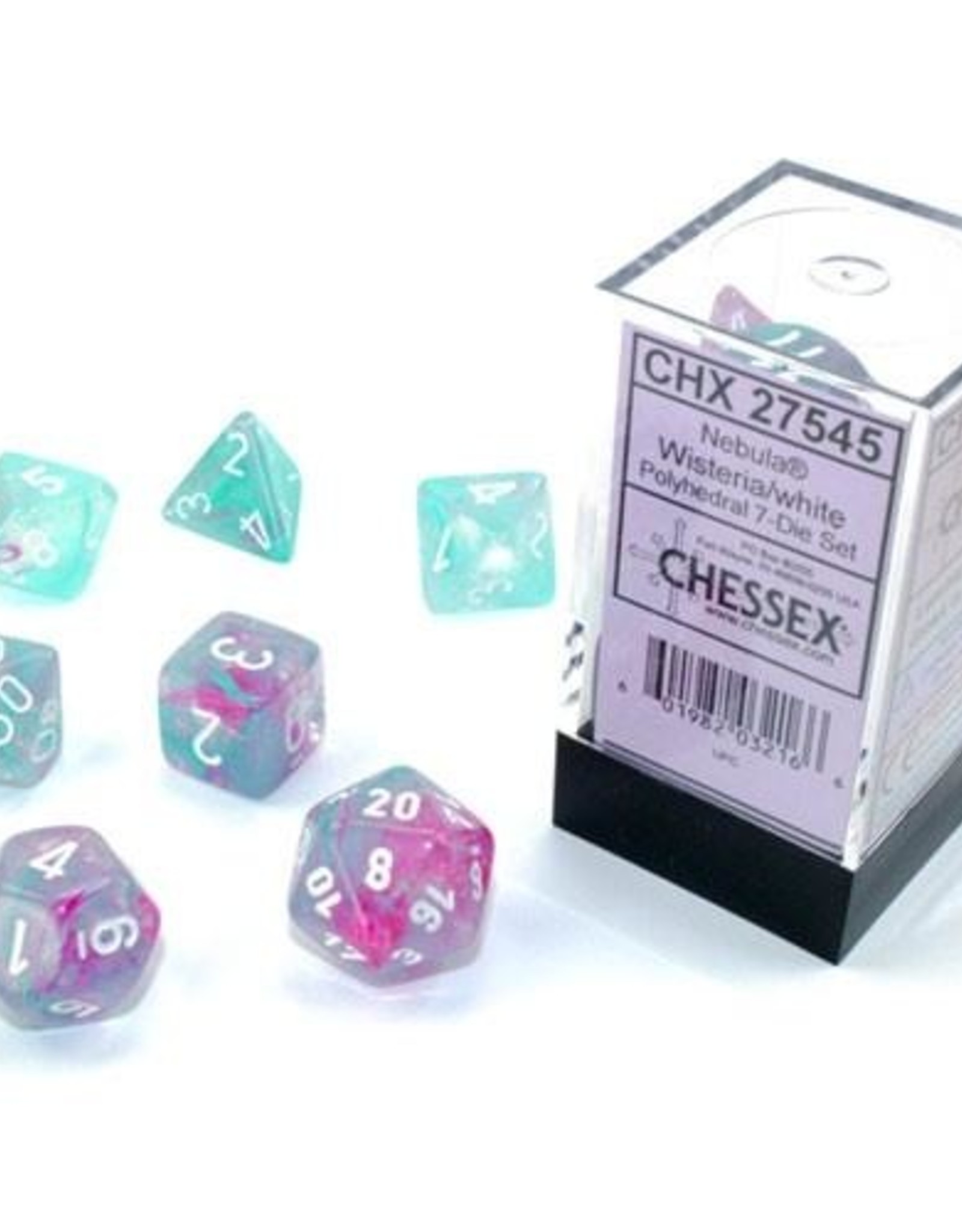 Chessex CHX Nebula Dice: Luminary Wisteria/White Poly 7-Die Set 27545