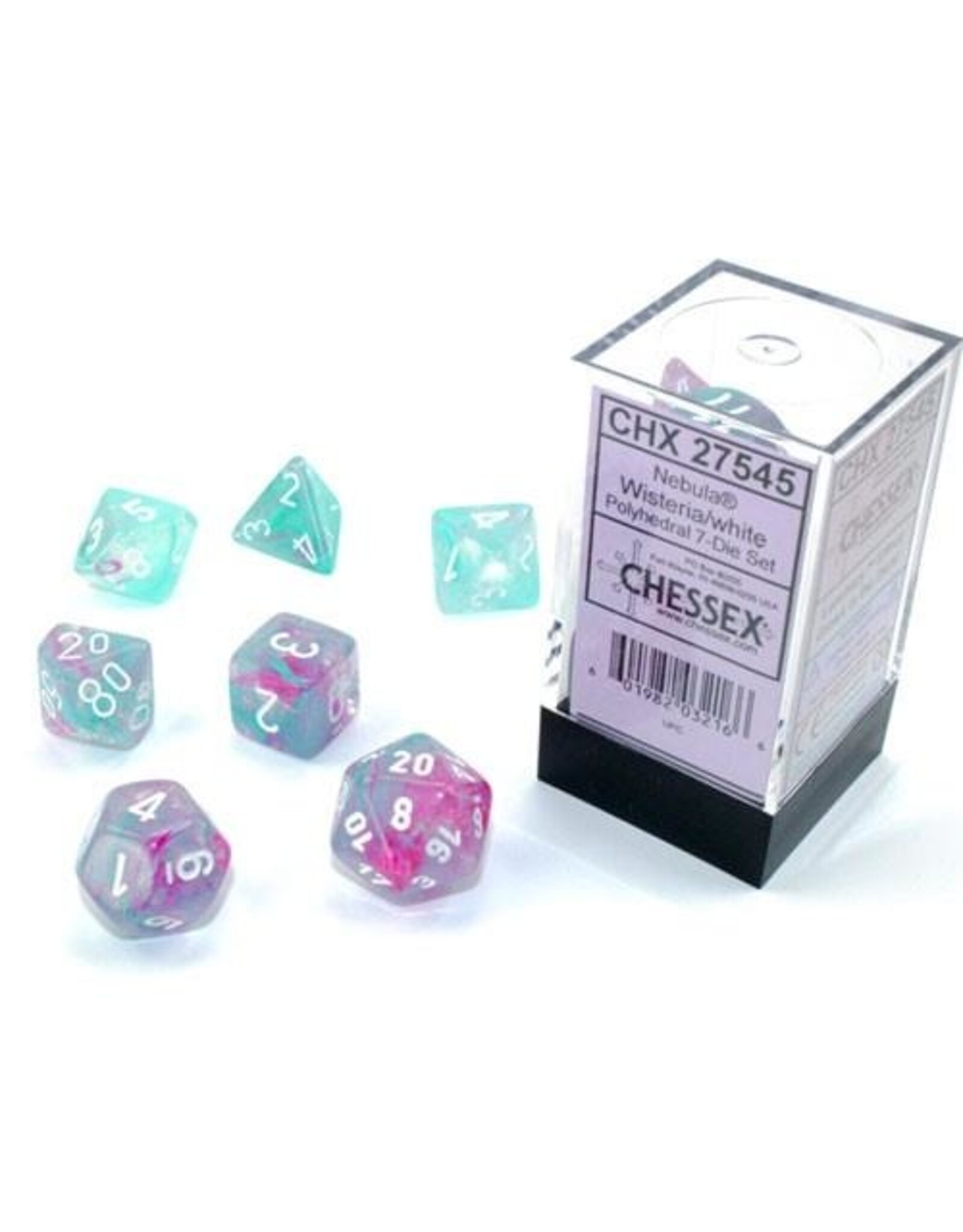 Chessex CHX Nebula Dice: Luminary Wisteria/White Poly 7-Die Set 27545