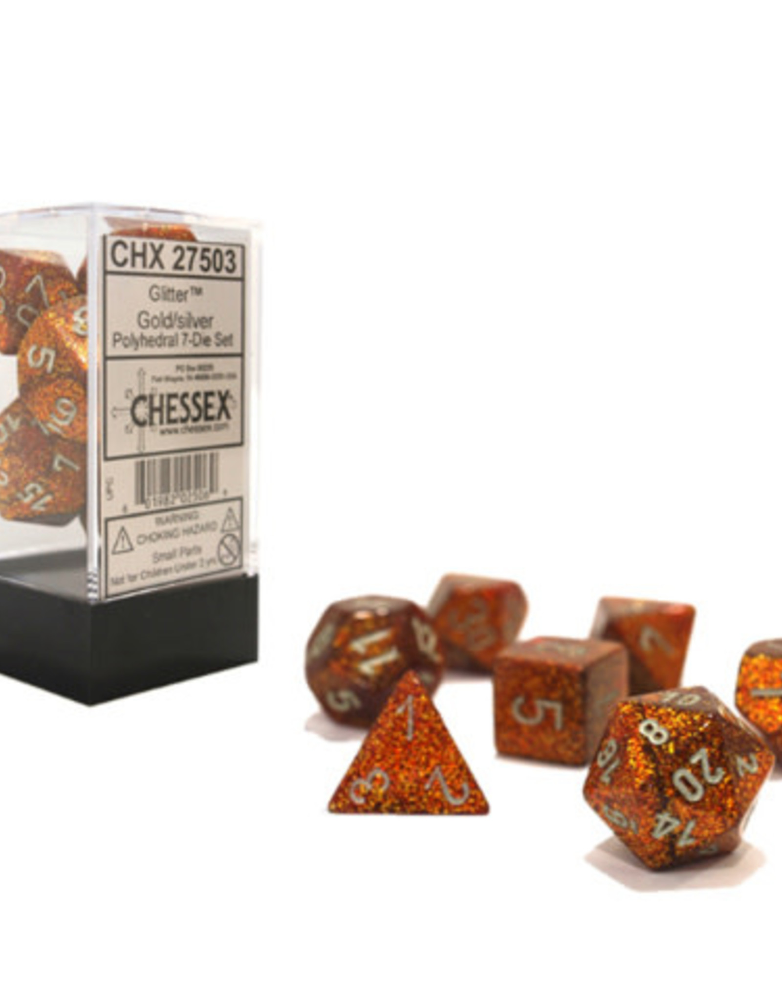 Chessex CHX Glitter Dice: Gold/Silver Poly 7-Die Set 27503