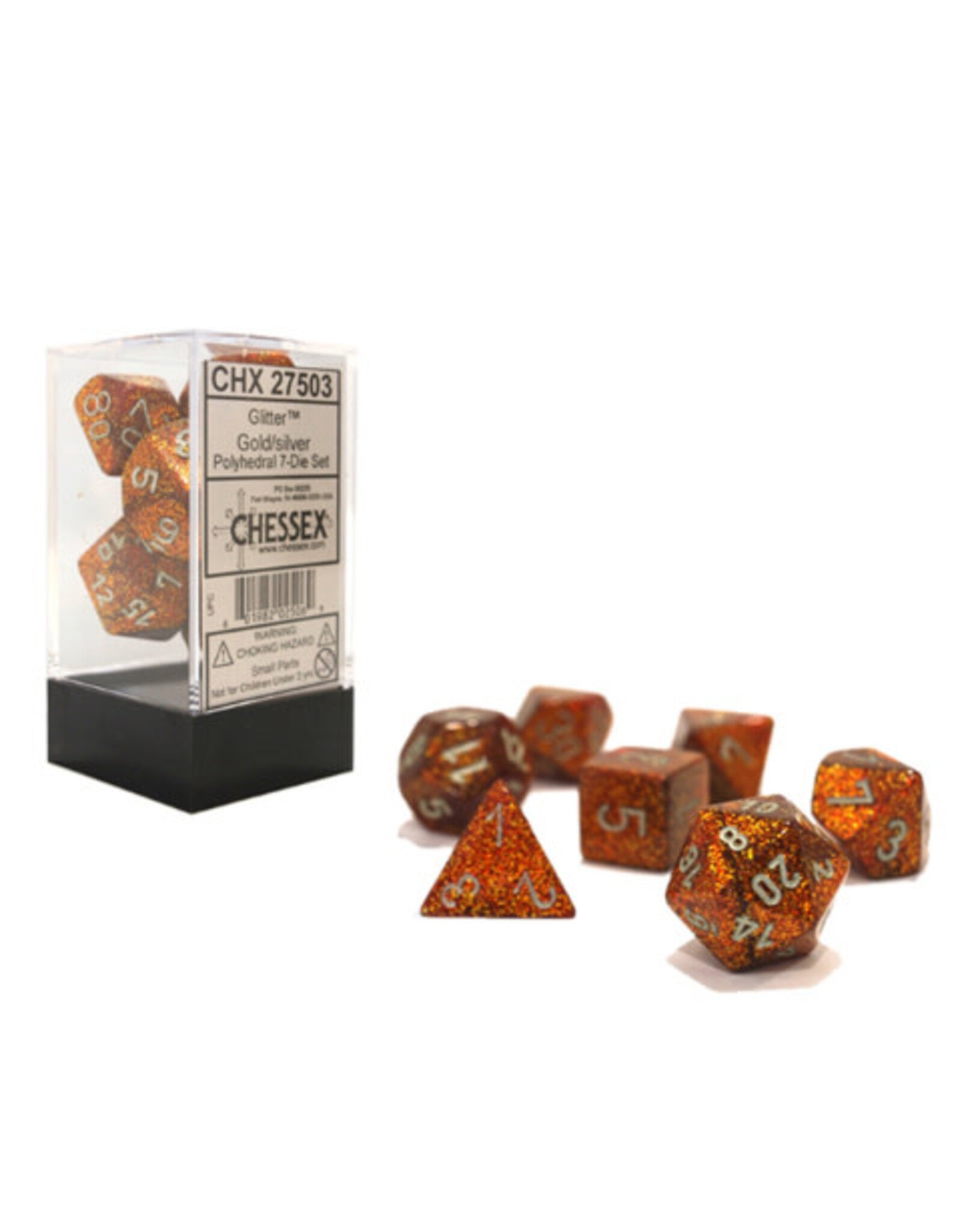 Chessex CHX Glitter Dice: Gold/Silver Poly 7-Die Set 27503