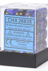 Chessex CHX Gemini Dice: Black-Blue/Gold 12mm d6 Block (36ct) 26835