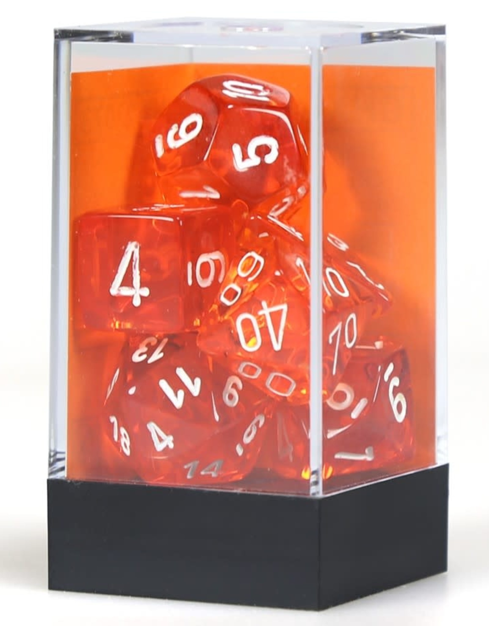 Chessex CHX Translucent Dice: Orange/White Poly 7-Die Set 23073