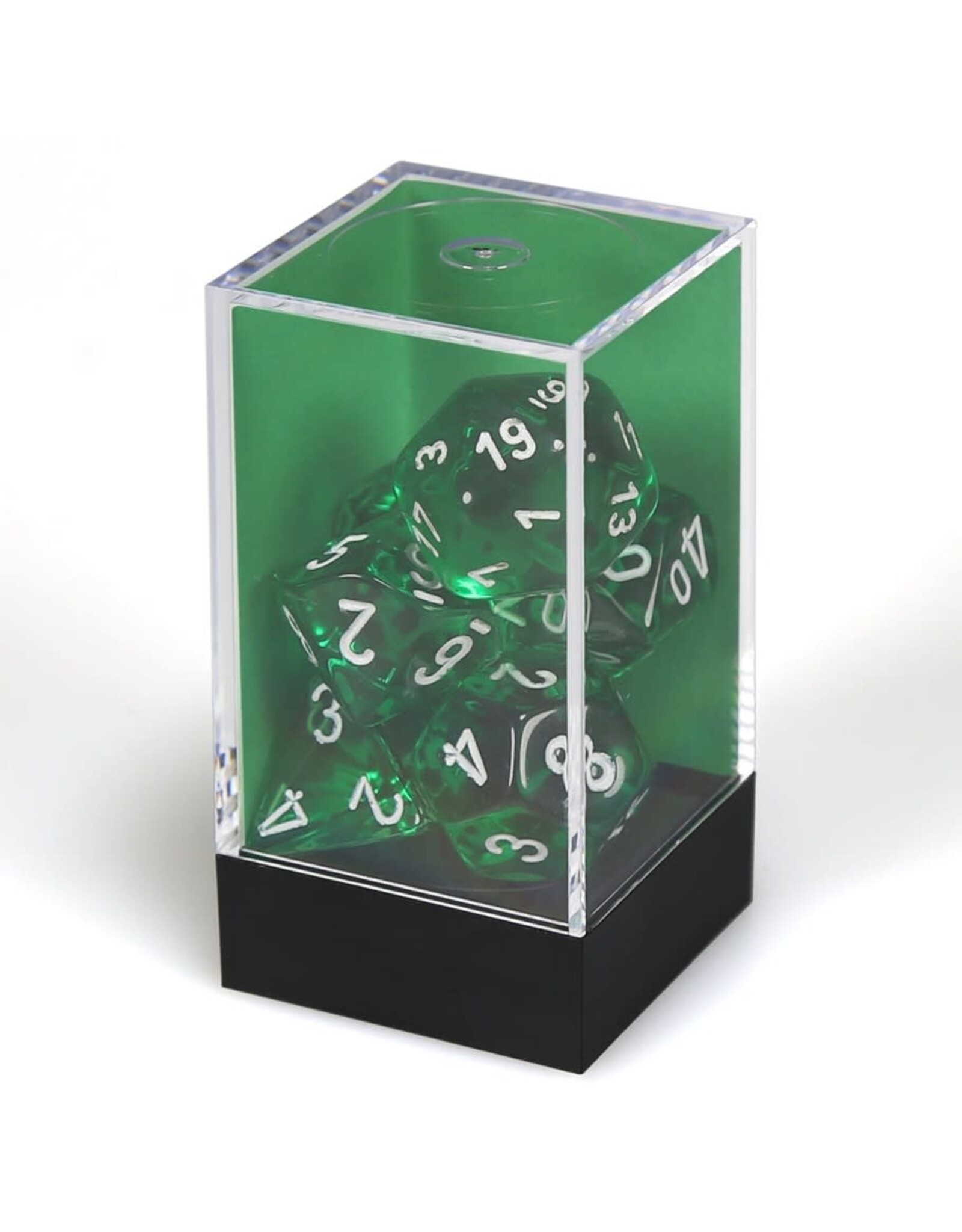 Chessex CHX Translucent Dice: Green/White Poly 7-Die Set 23075