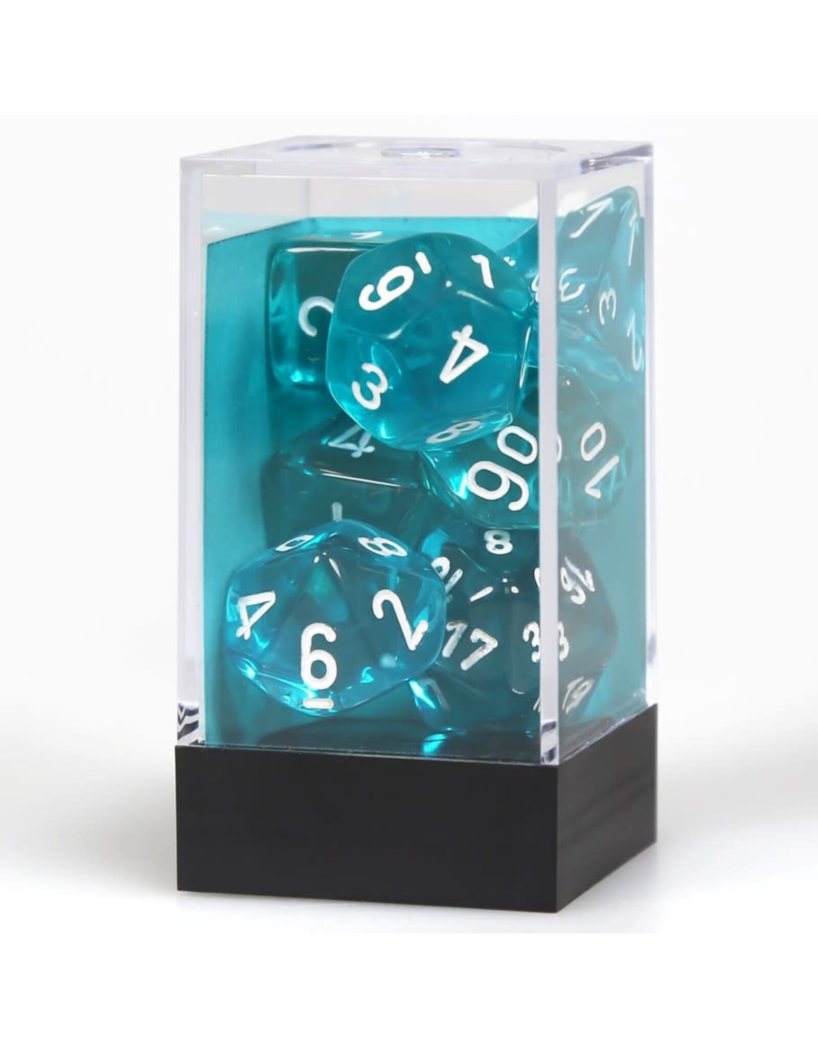 Chessex CHX Translucent Dice: Teal/White Poly 7-Die Set 23085