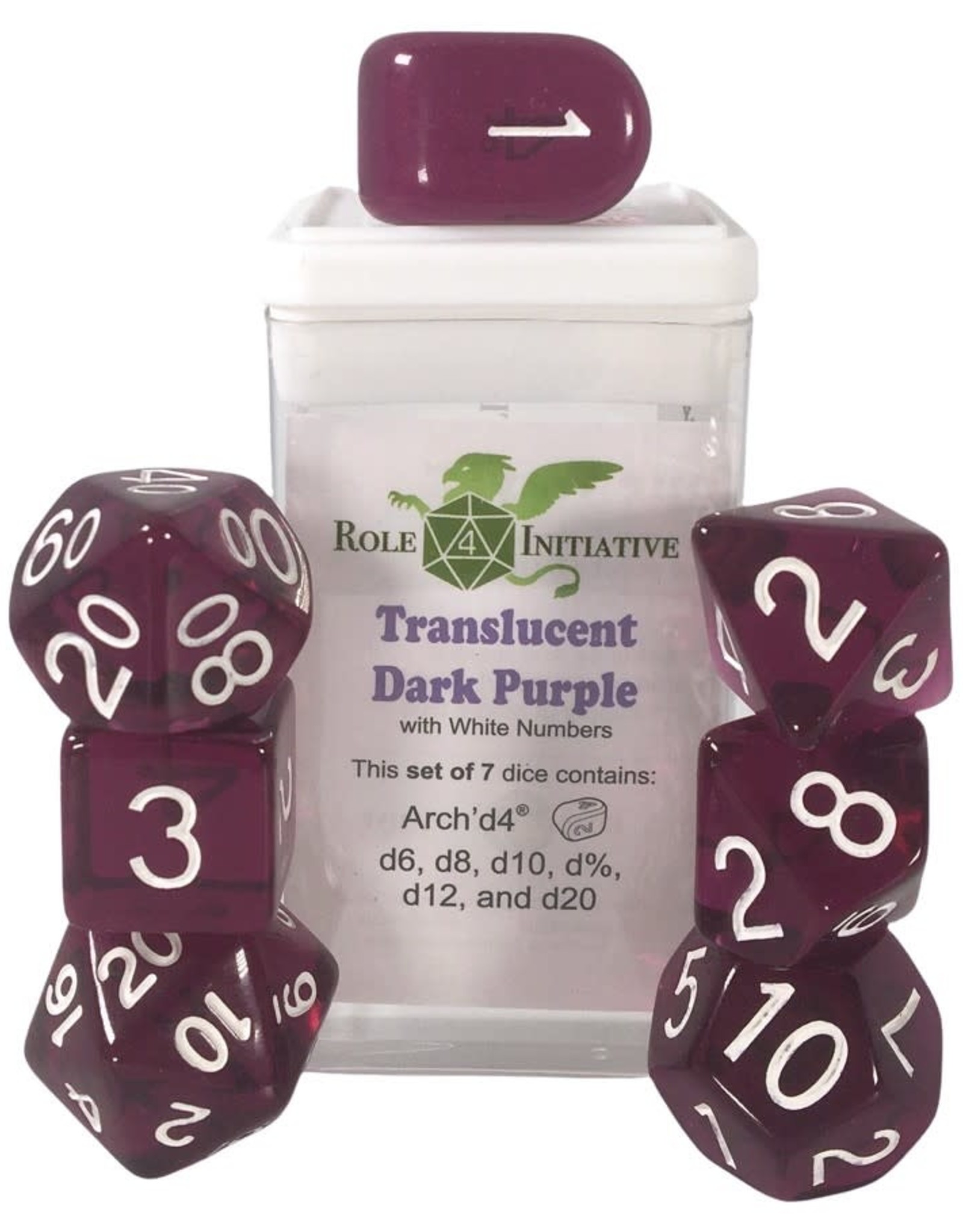 Role 4 Initiative R4I Dice: Translucent Dark Purple w/White 7-Die Set