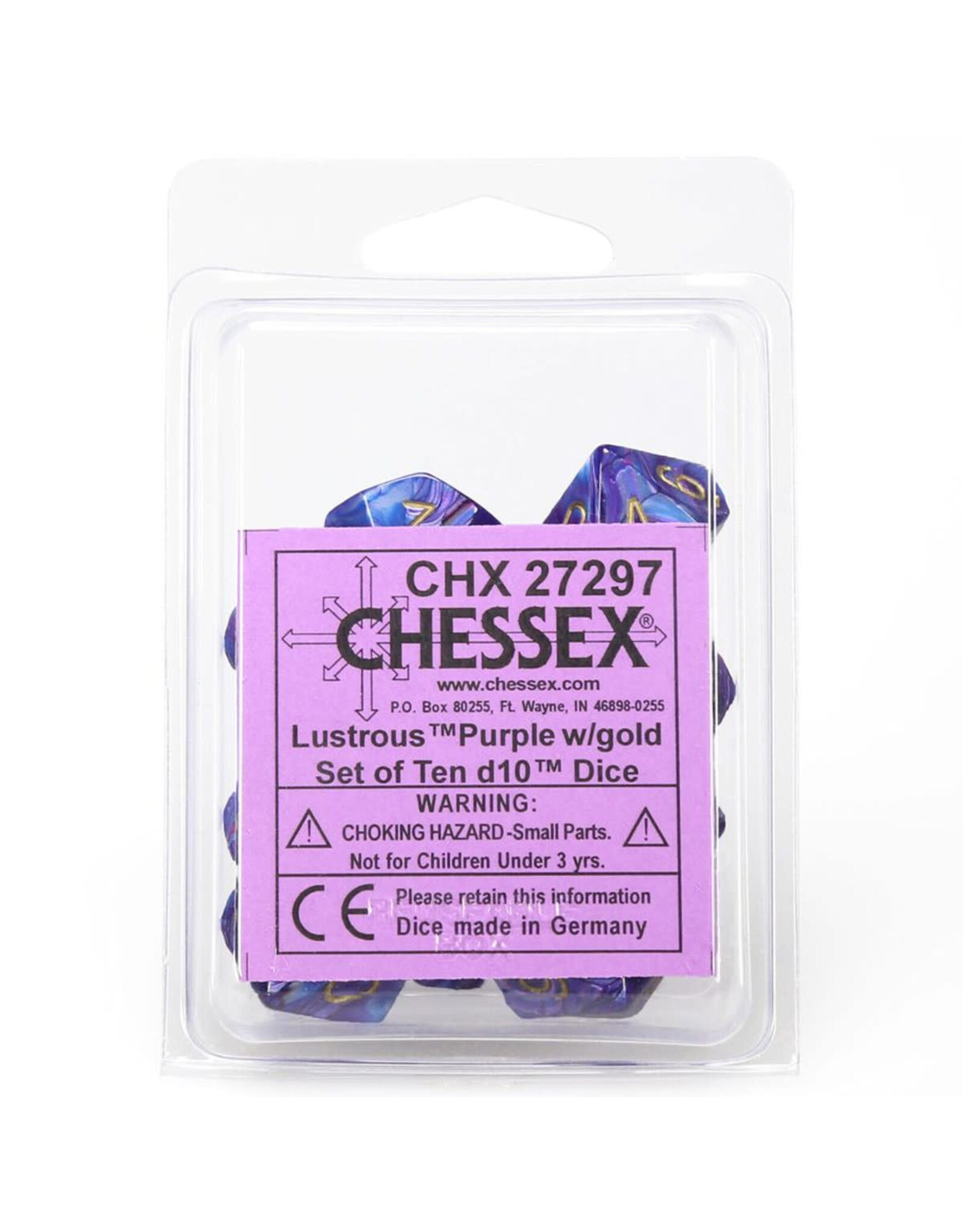 Chessex CHX Lustrous Dice: Purple/Gold Set of 10 d10's 27297