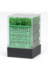 Chessex CHX Vortex Dice: Green/Gold 12mm d6 Block (36ct) 27835