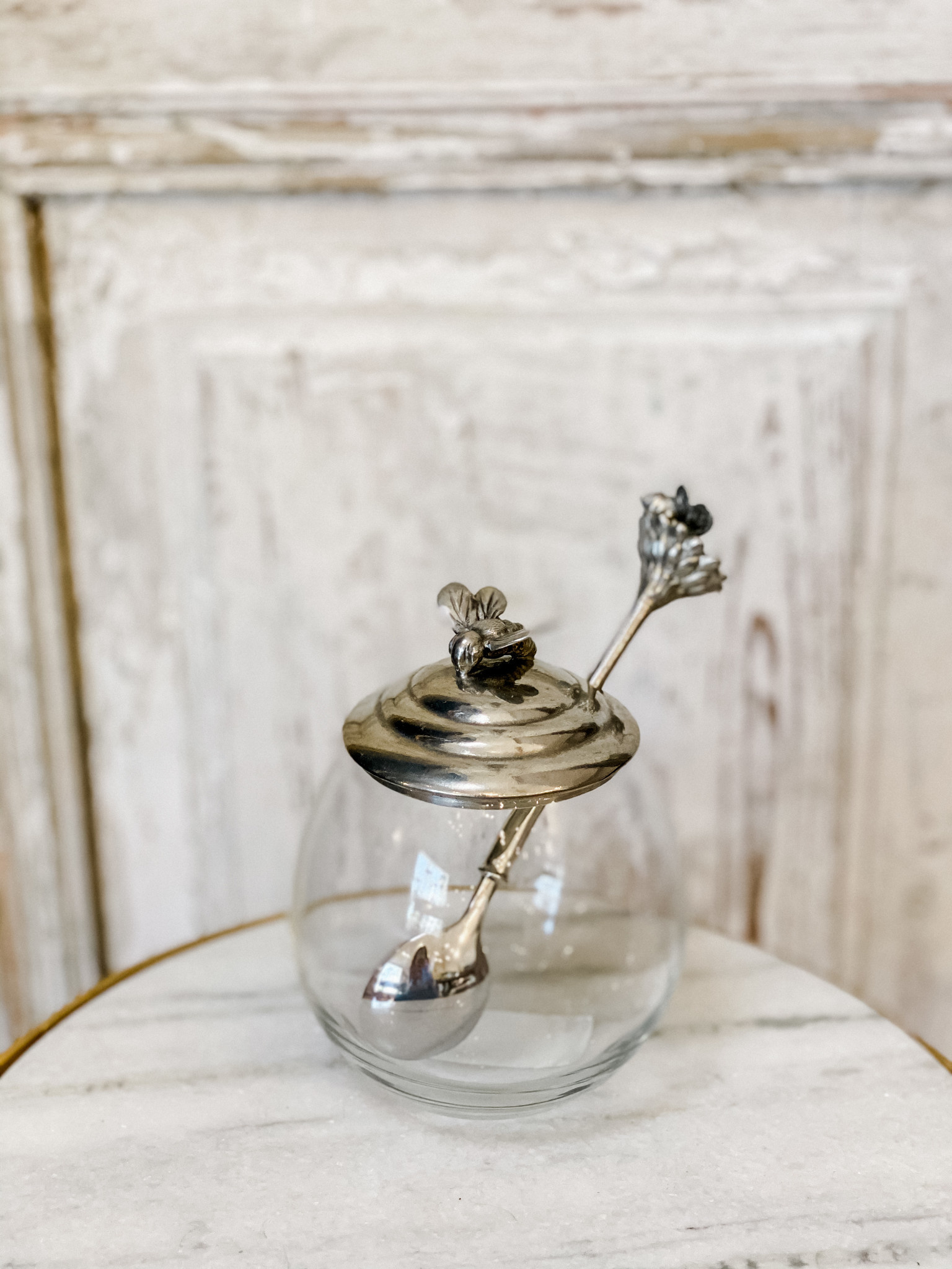 Glass Honeybee Pot with Spoon Maison Blue