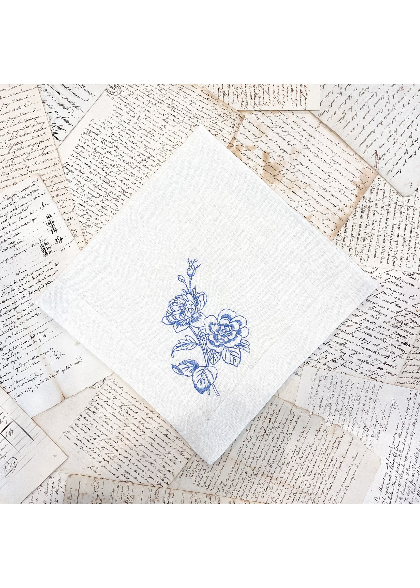 Crown Linen Napkin Large - Giulietta Flower - Cream /French Blue