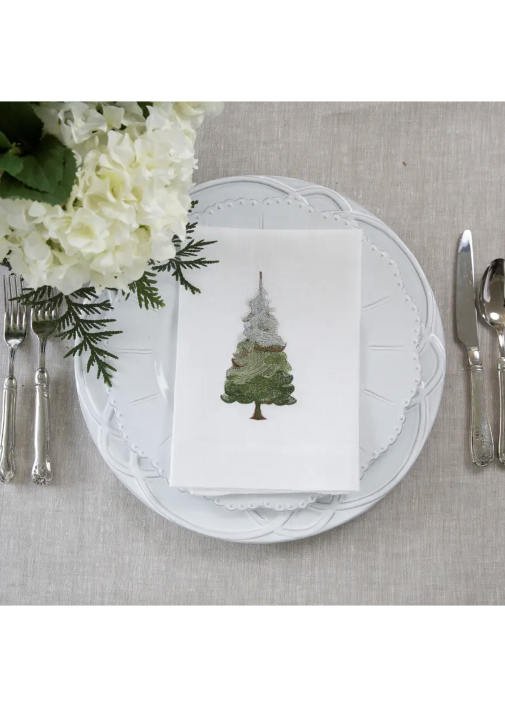 Crown Linen Trifold Napkin - Snowy Pine