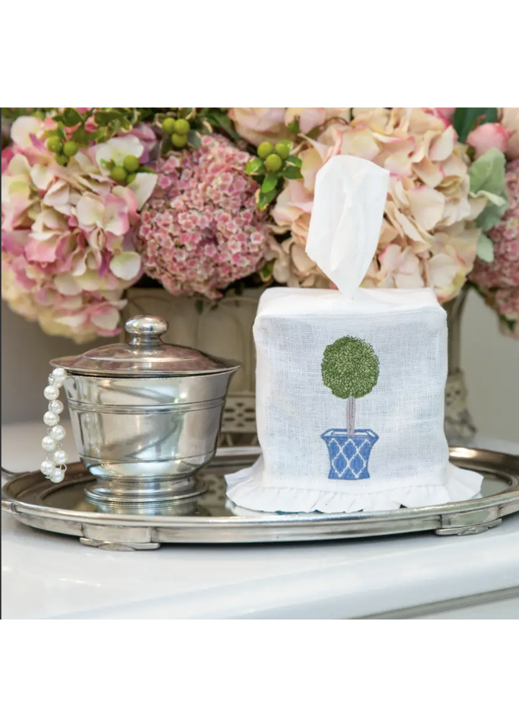 Crown Linen Tissue Box Cover - Topiary
