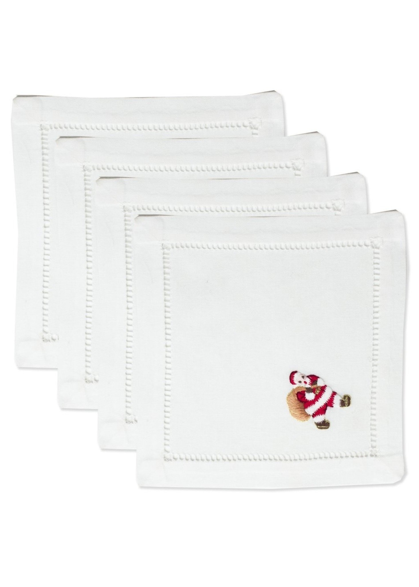 Henry Handwork Christmas Cloth Napkins, Hand-Embroidered Cotton, 5