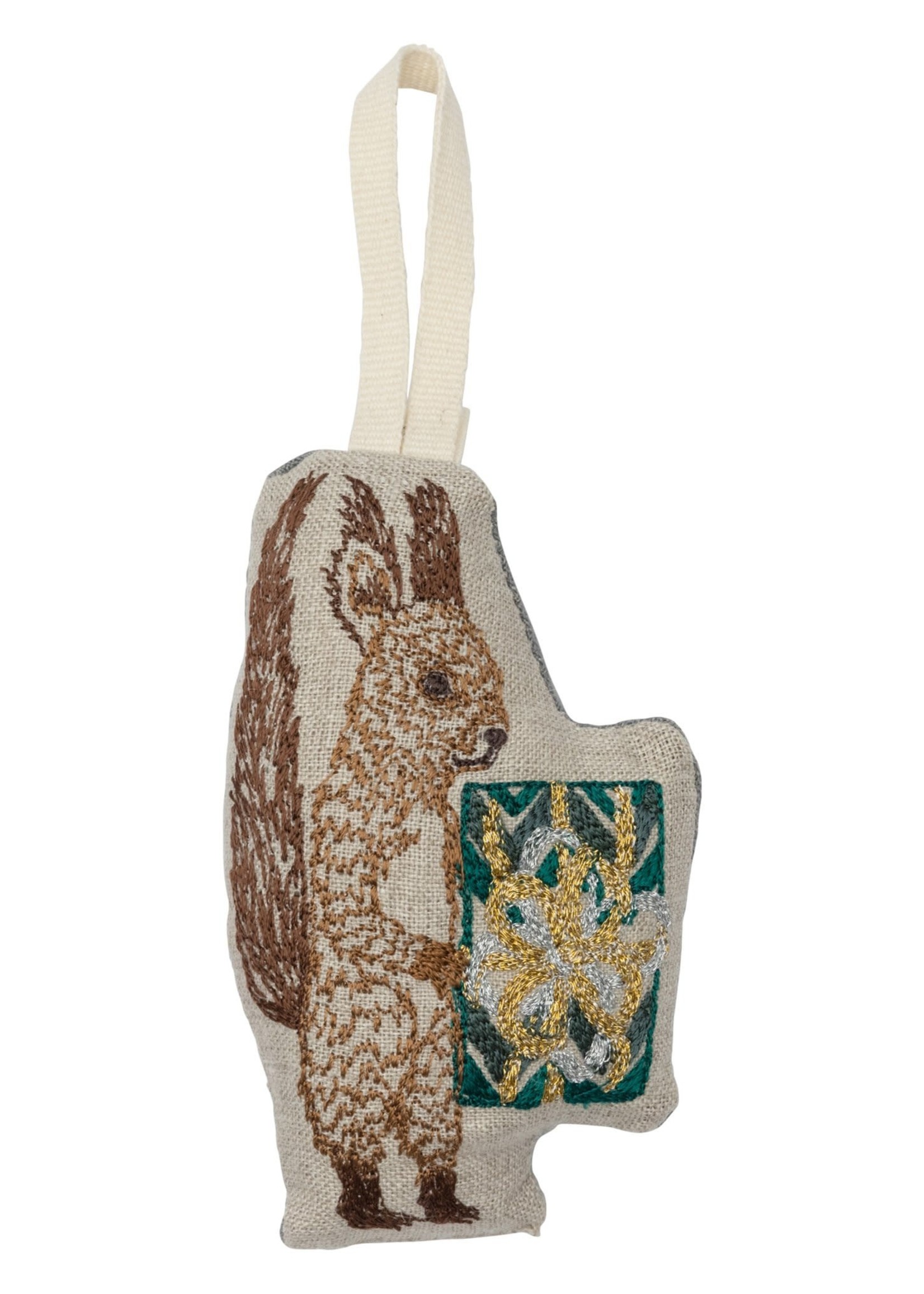 Coral and Tusk Ornament - Squirrel with Present