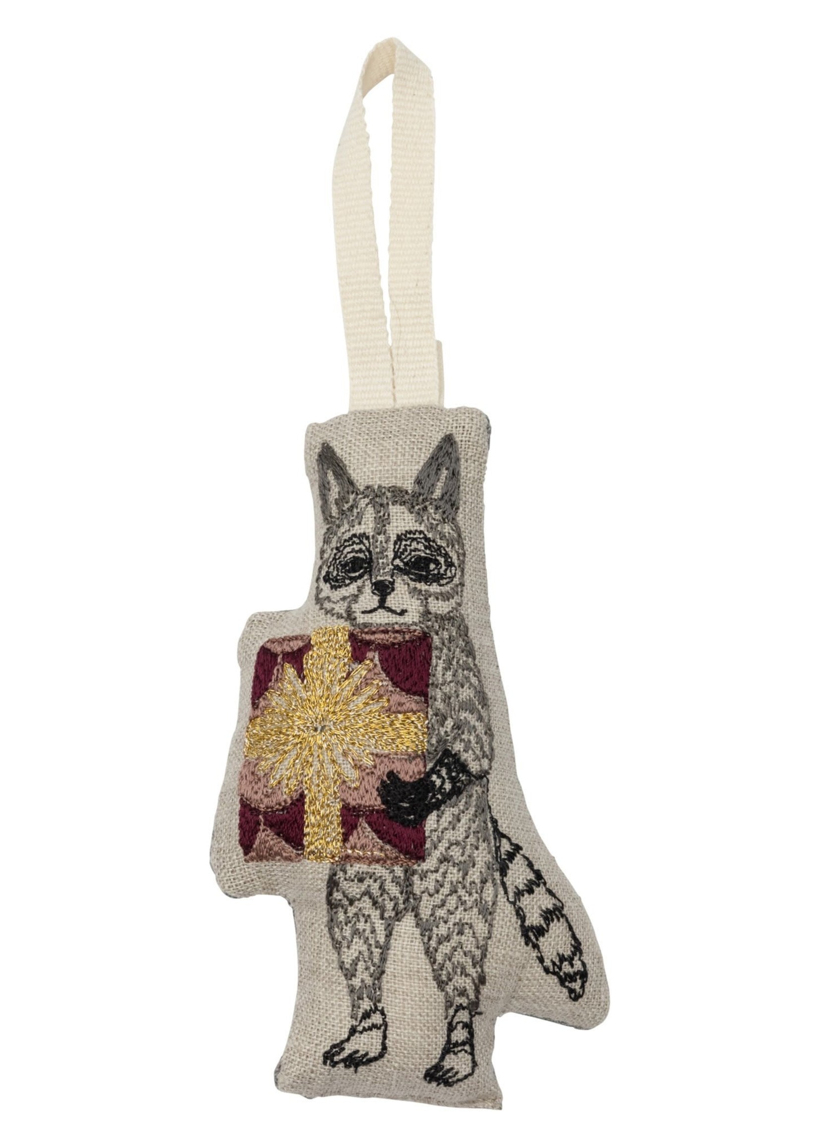 Coral and Tusk Ornament - Raccoon with Present