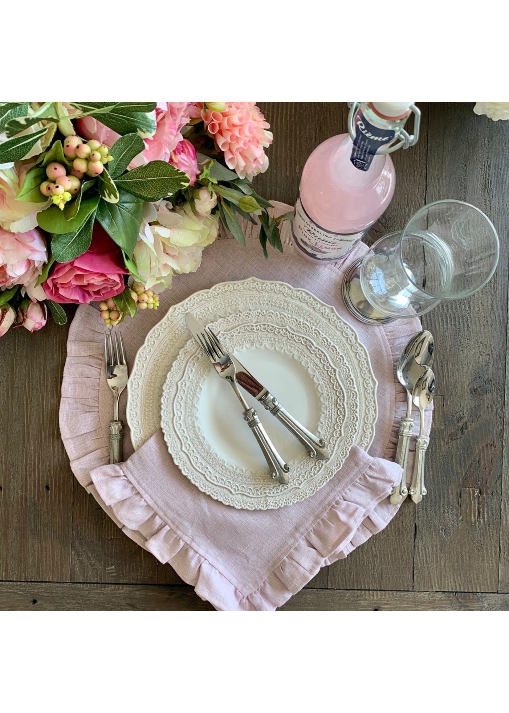 Crown Linen Placemat - Round Ruffle Linen - Dusty Pink