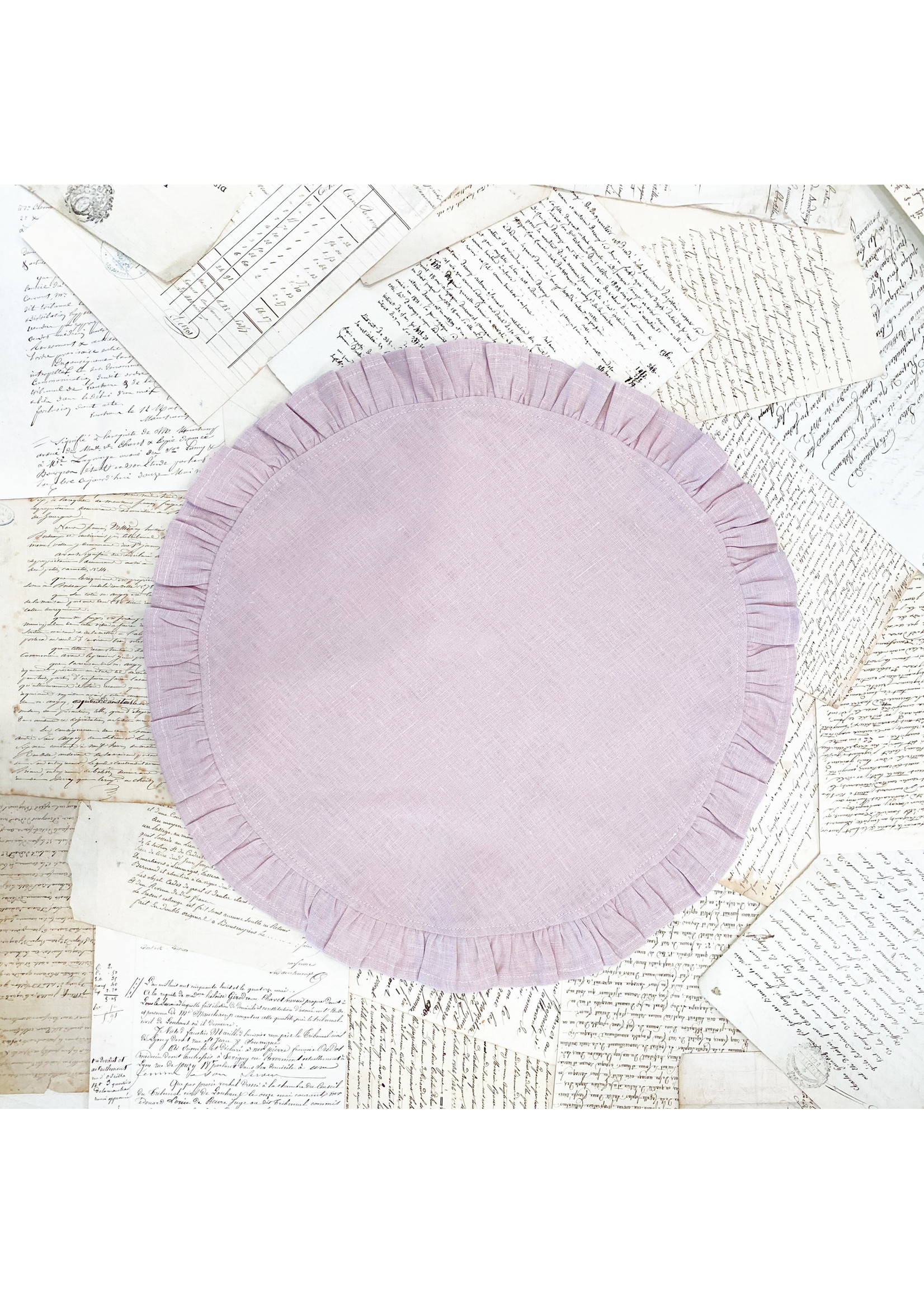Crown Linen Placemat - Round Ruffle Linen - Dusty Pink