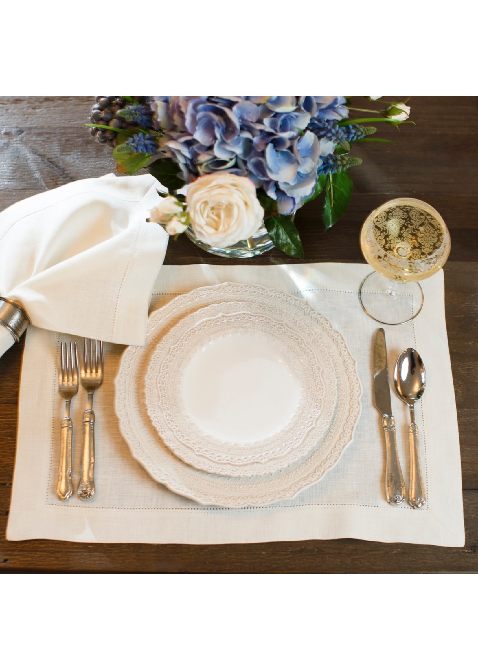 Crown Linen Placemat - Linen Hemstitch Cream