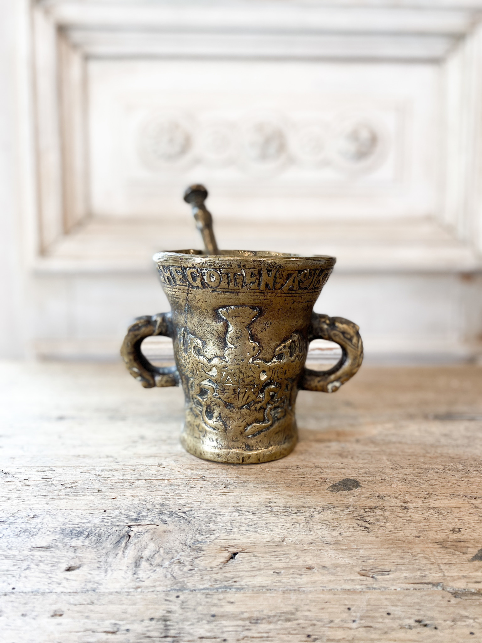 Antique Brass Mortar & Pestle - Maison Blue