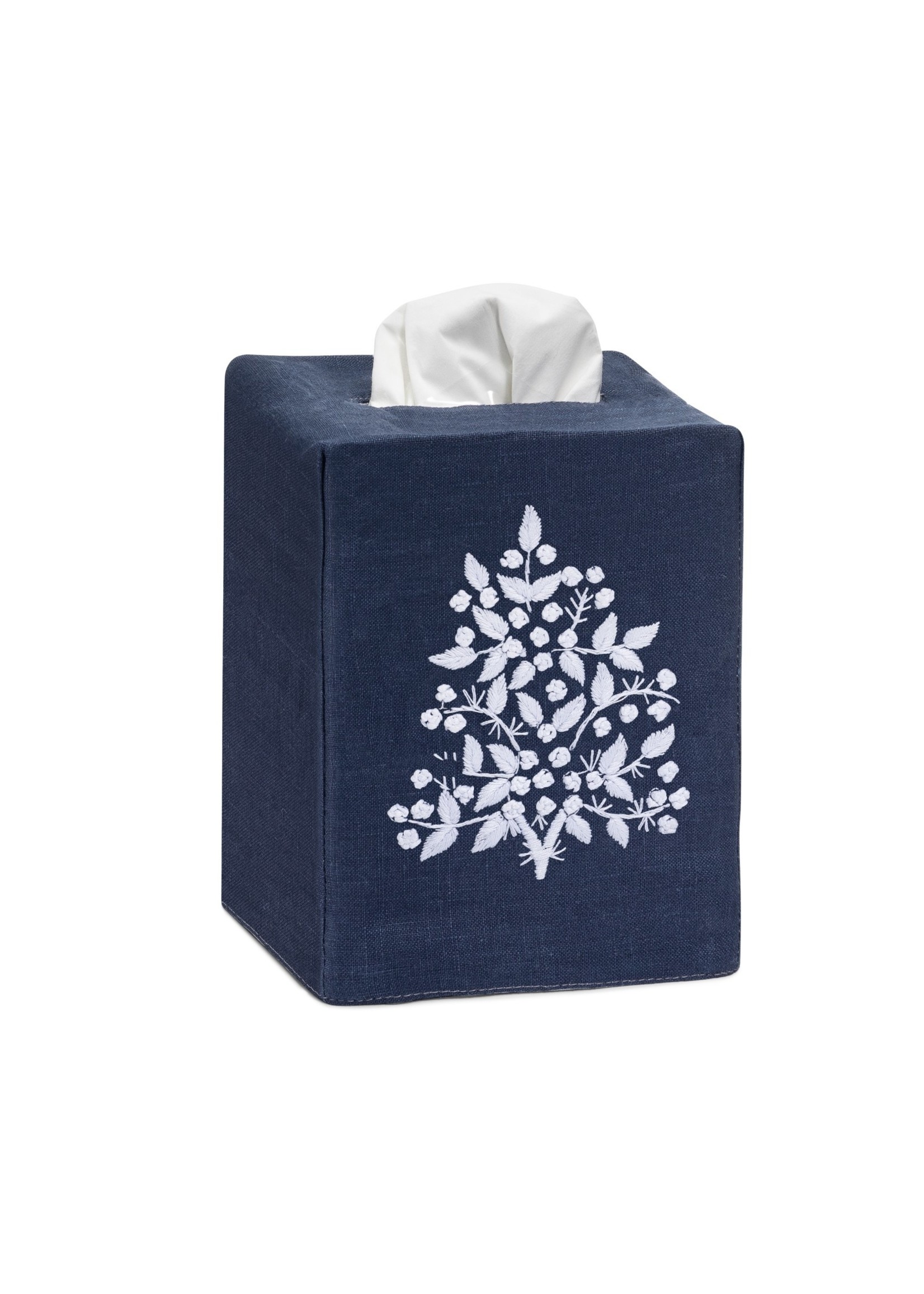 Henry Handwork Tissue Box Cover - Jardin Navy with White