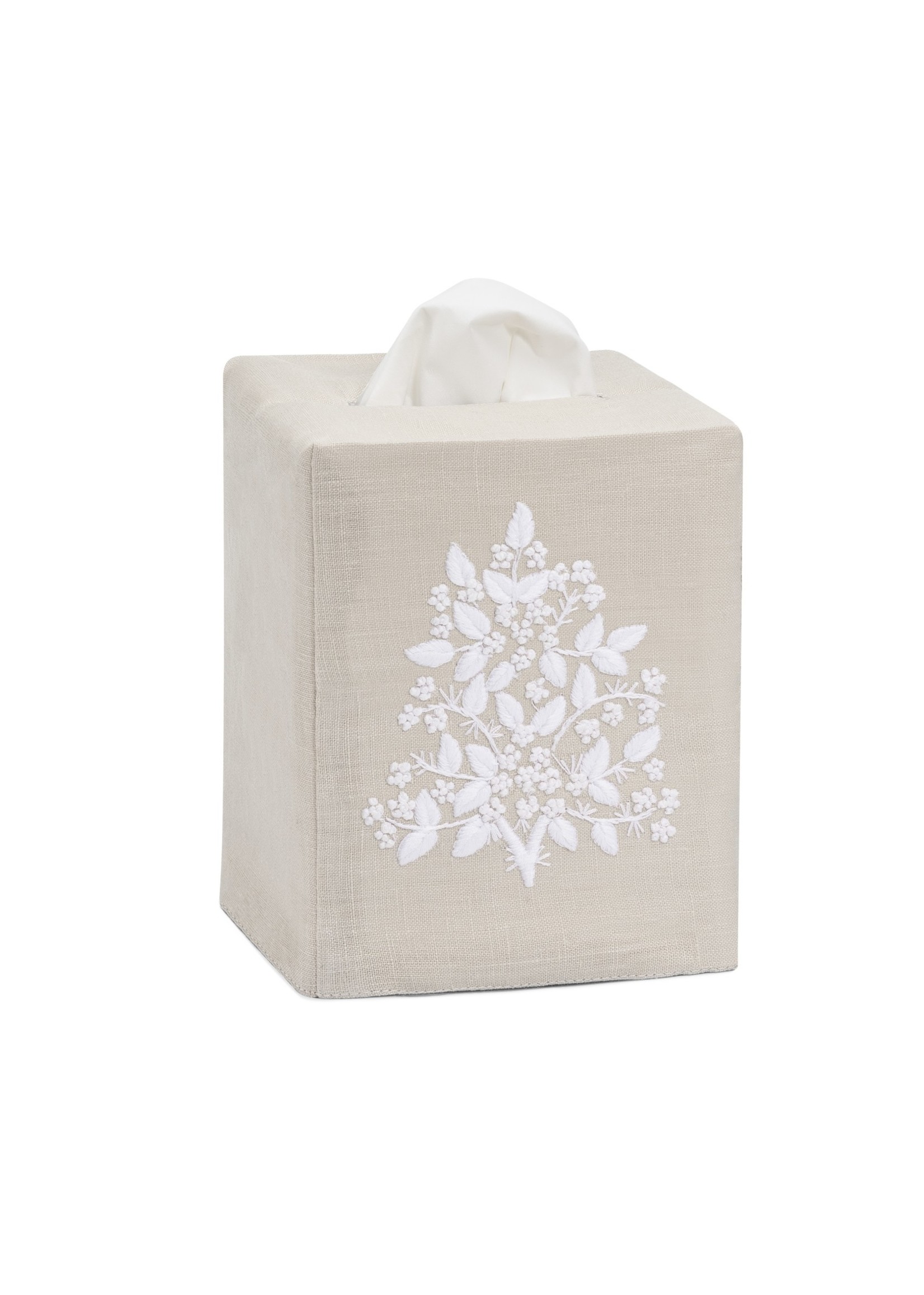 Henry Handwork Tissue Box Cover - Jardin Taupe with White