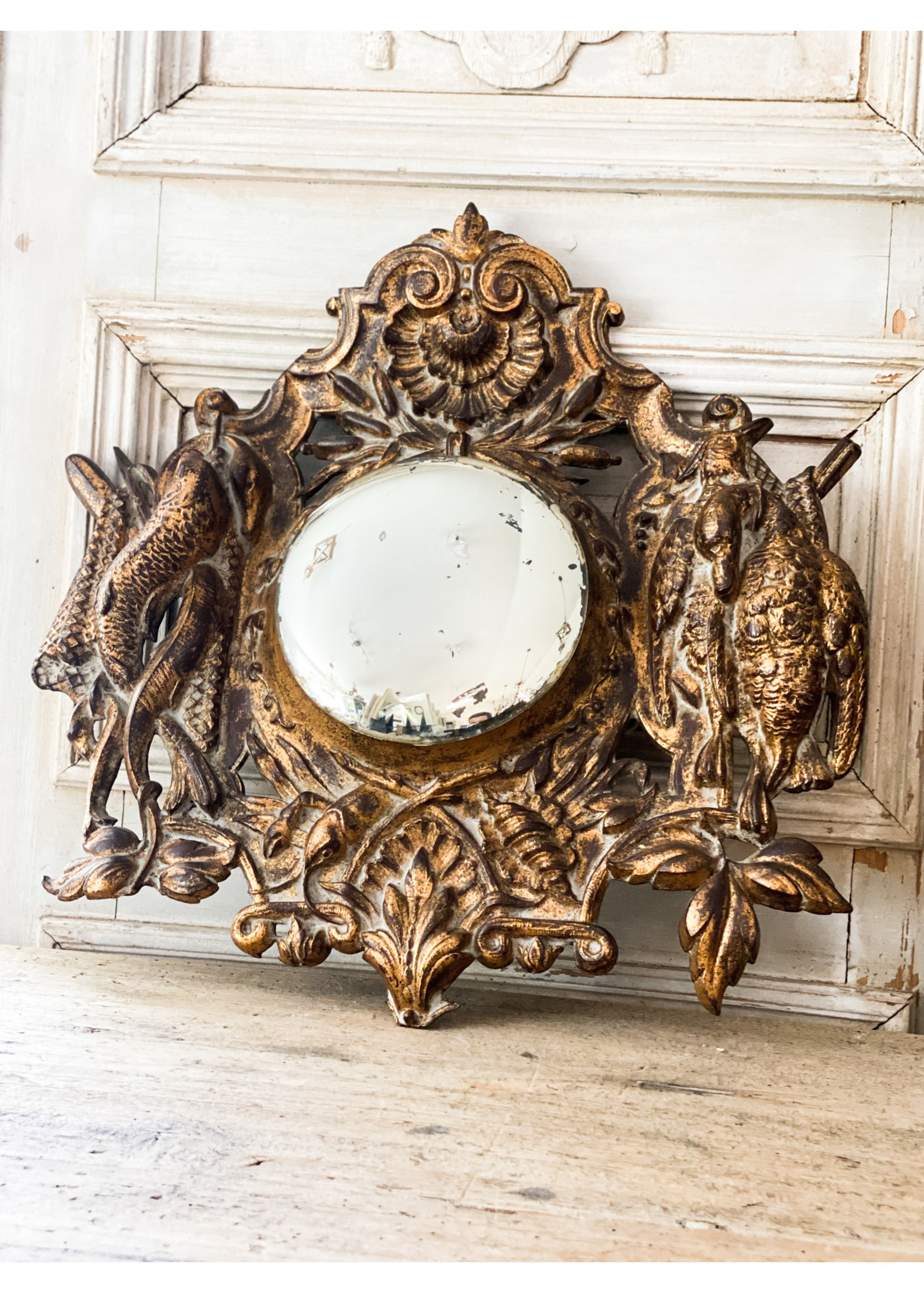 Antique & Vintage Antique French Convex Mirror in Bronze