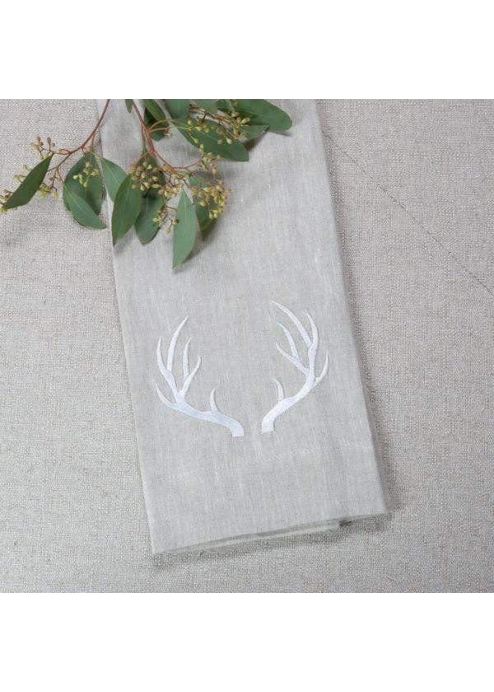 Crown Linen Towel - Antler - Flax with White