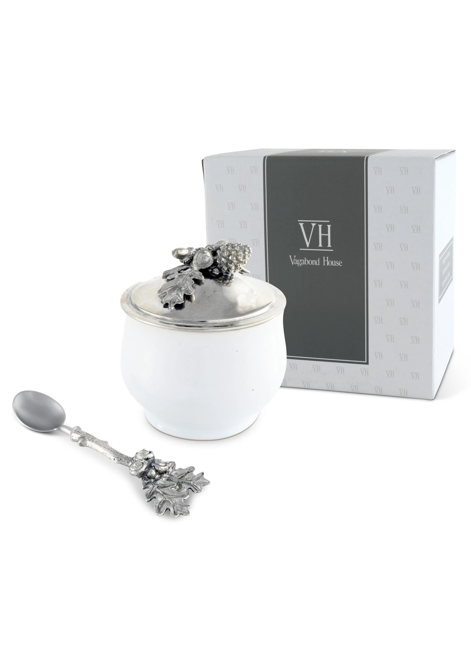 Sugar Bowl and Spoon Acorn Oak Leaf Maison Blue