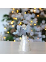 Ornament - Angel - Capiz with Glitter Wings with Trumpet Silver 5.5"