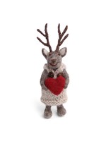 Ornament - Grey Girl Deer with Grey Dress & Red Heart