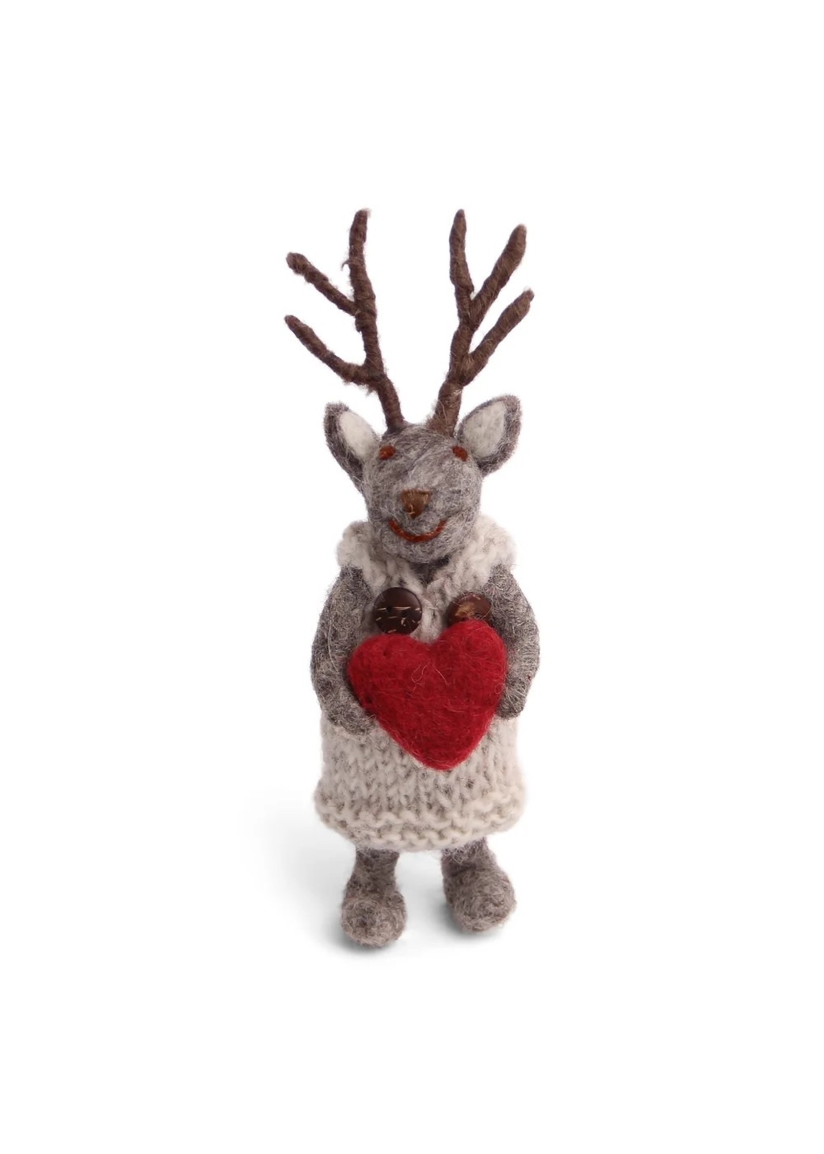 Ornament - Grey Girl Deer with Grey Dress & Red Heart