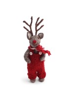 Ornament - Grey Rudolph with Red Overalls & Scarf