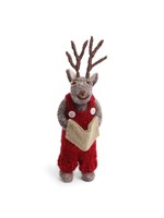 Ornament - Grey Boy Deer with Red Overalls & Book