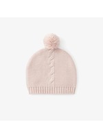 Garter Knit Baby Hat Pom Pom Blush 0-12M