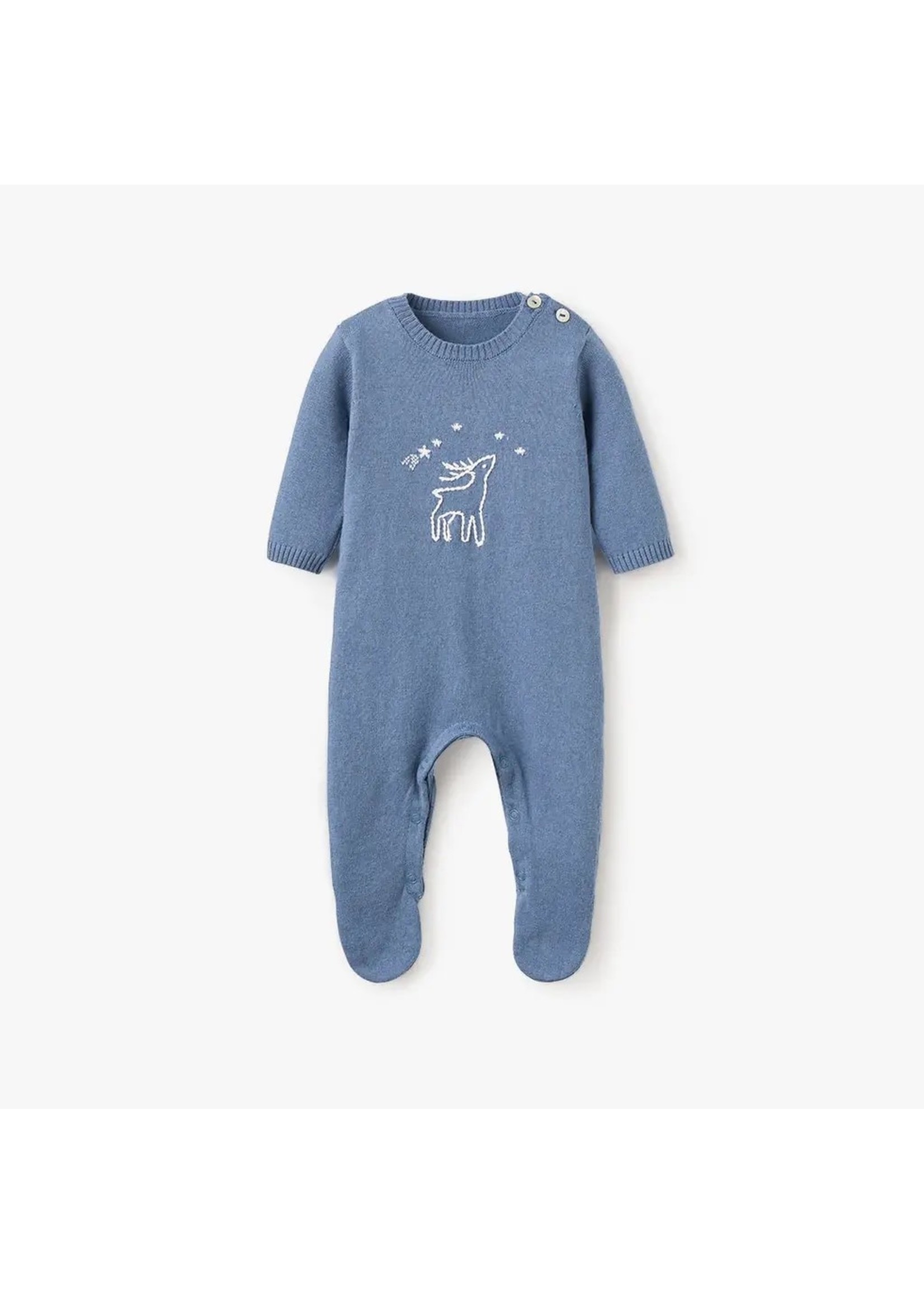Hand Embroidered Blue Magic Sky Deer Jumpsuit 0-3M