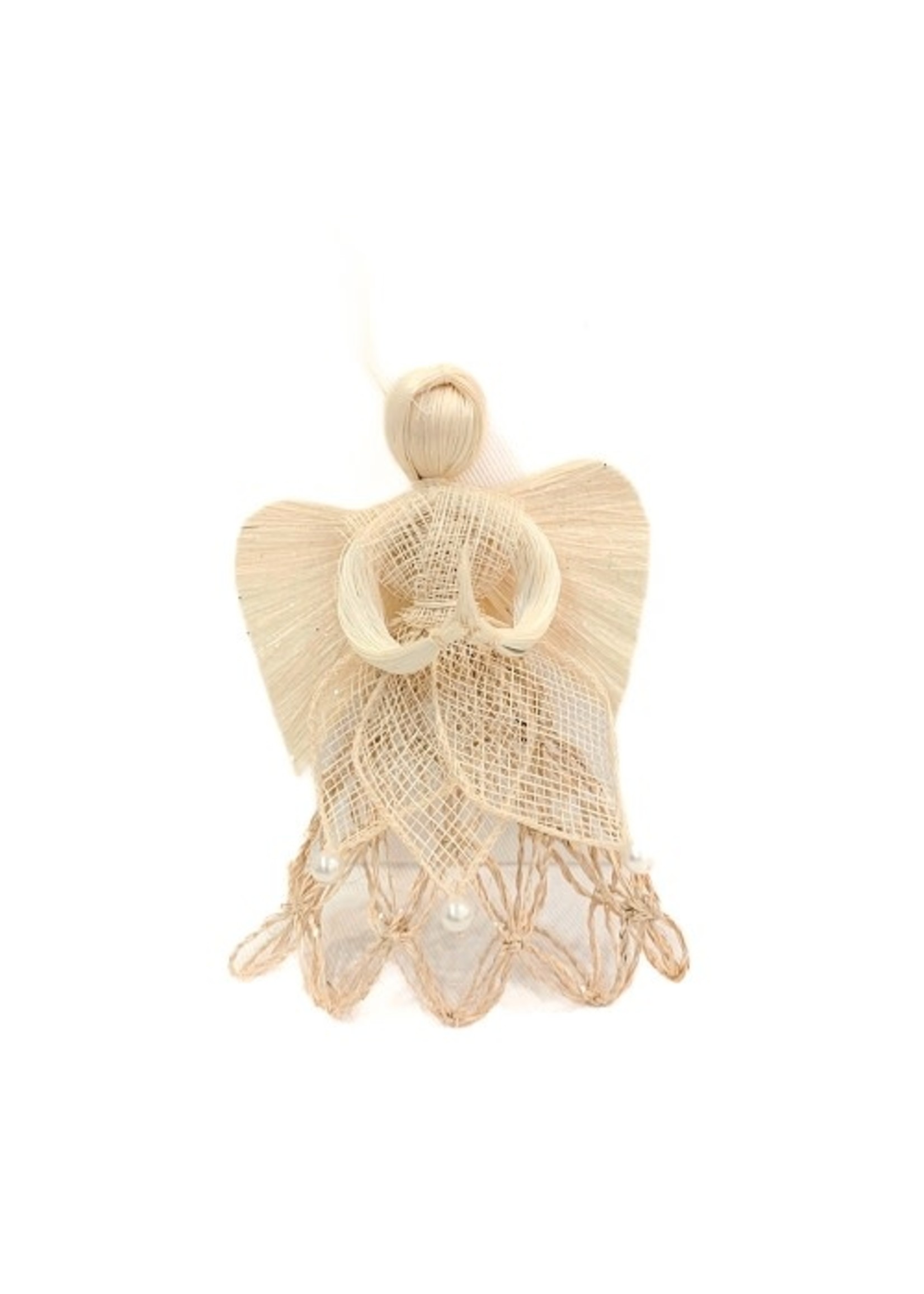 Ornament - Angel - Woven with Open Weave Pearl  Dress 6"