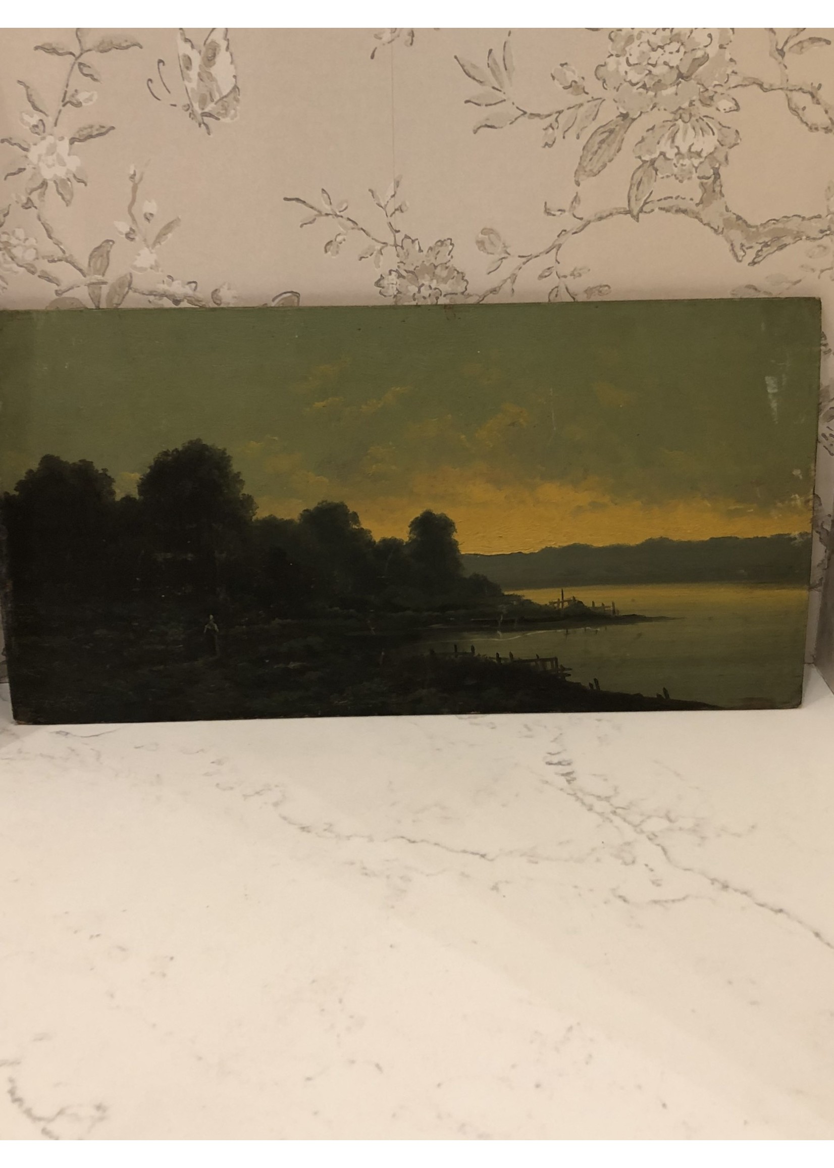 Antique & Vintage Antique Painting on Board from France - Sunset
