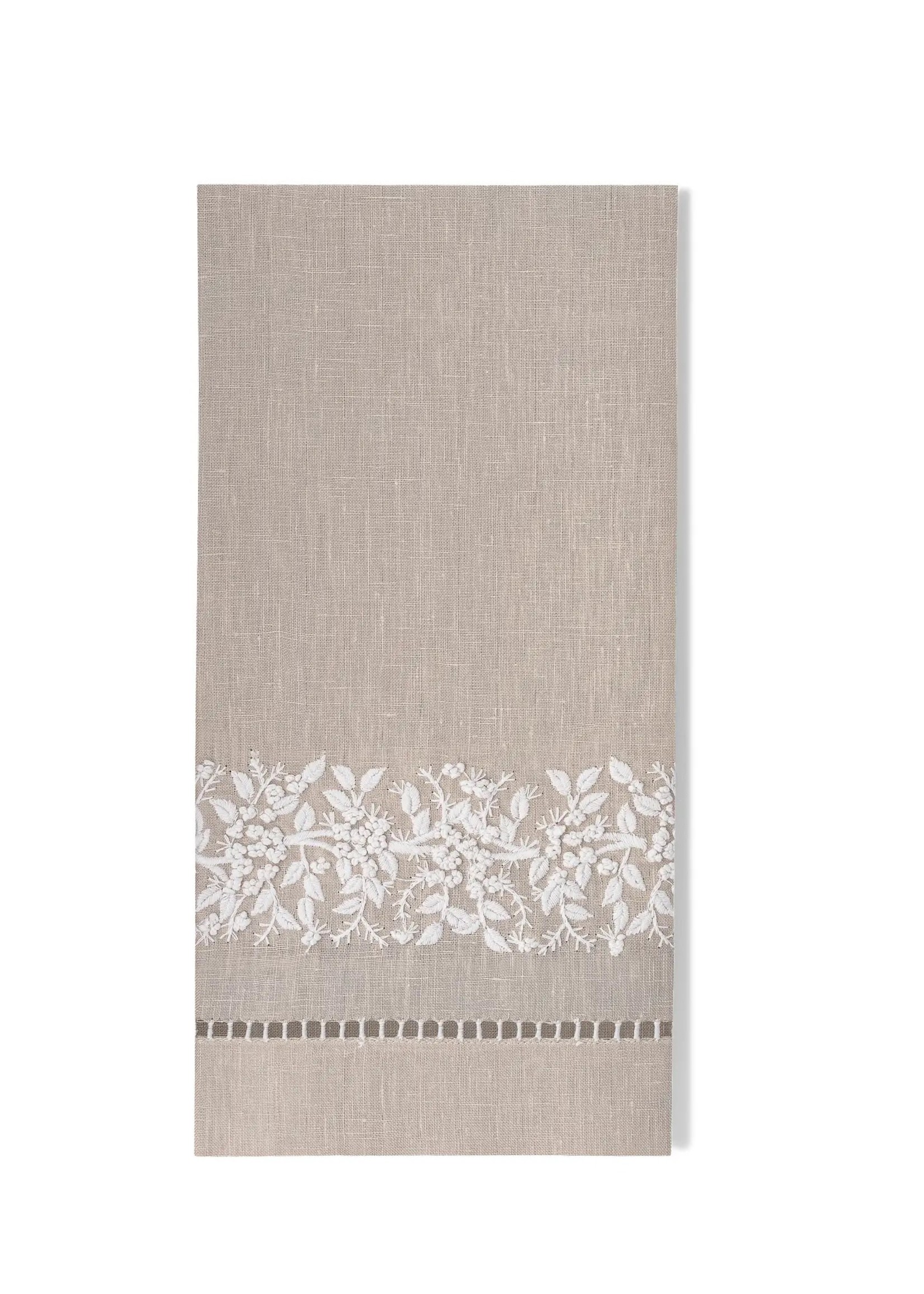 Henry Handwork Towel - Jardin Estate Taupe with White